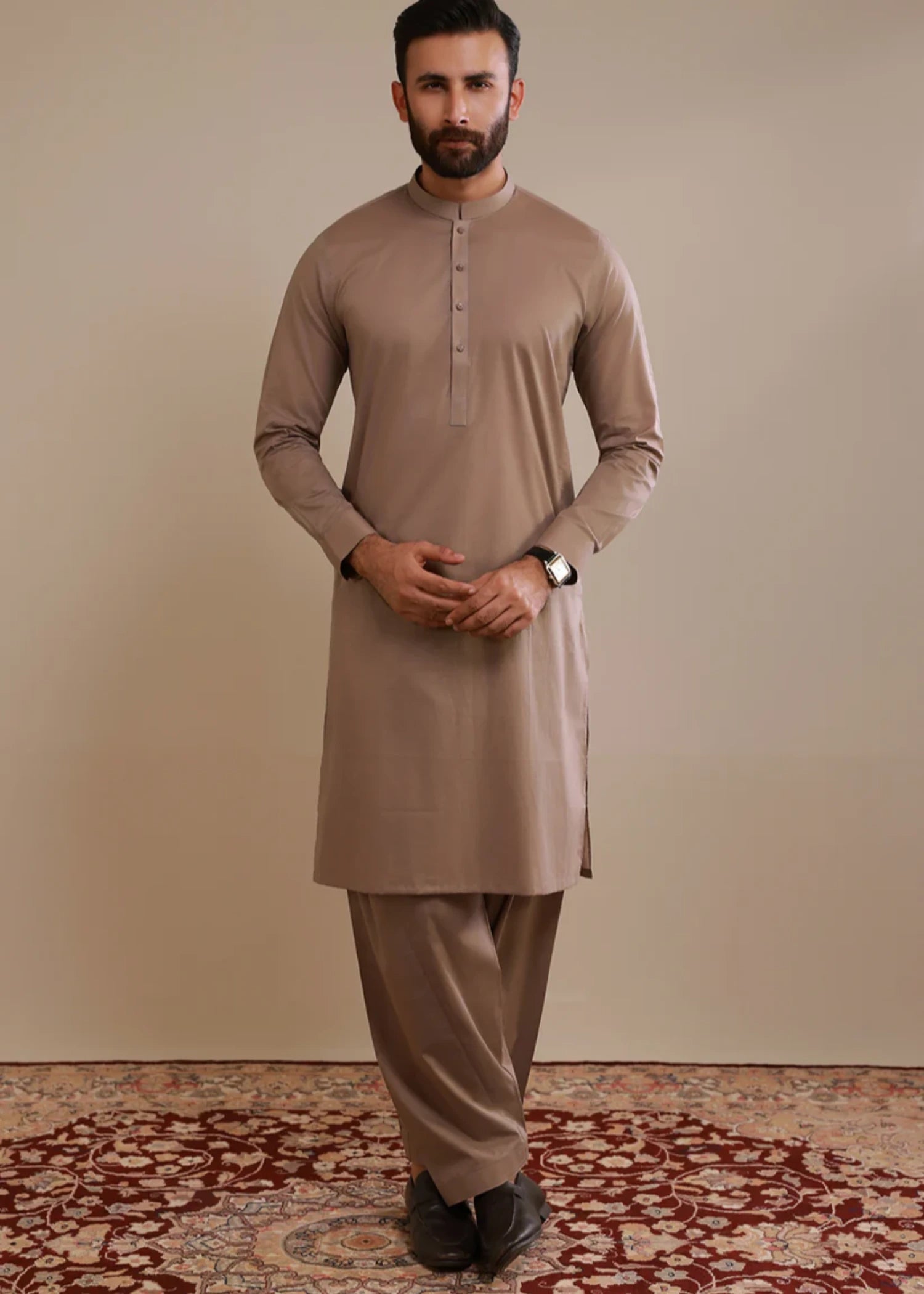 cotton Shalwar Kameez in Khaki brown