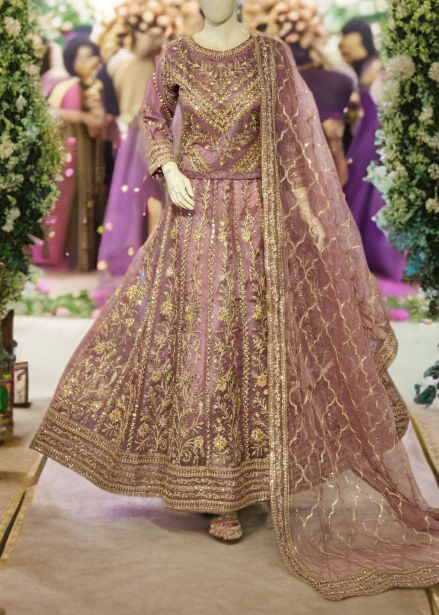 organza Lehenga in Mauve