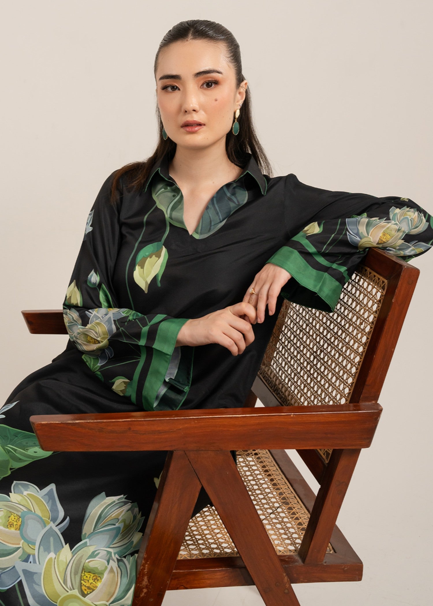 poly lawn Kurta Set in Green