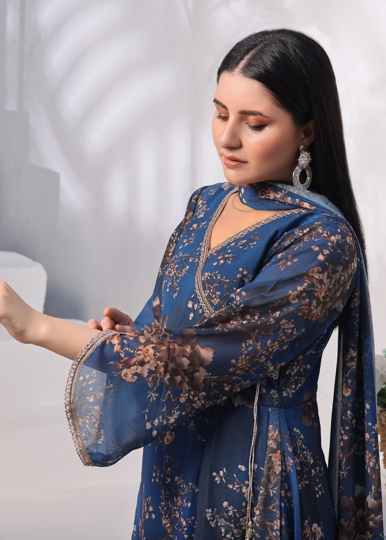chiffon Angrakha in Navy blue