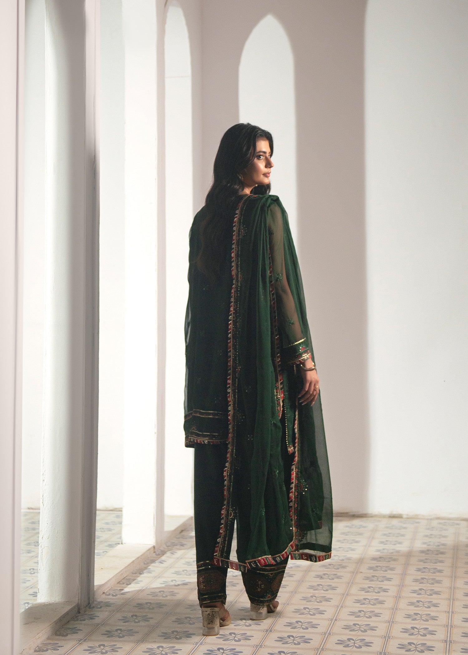 chiffon Kurta Set in Green