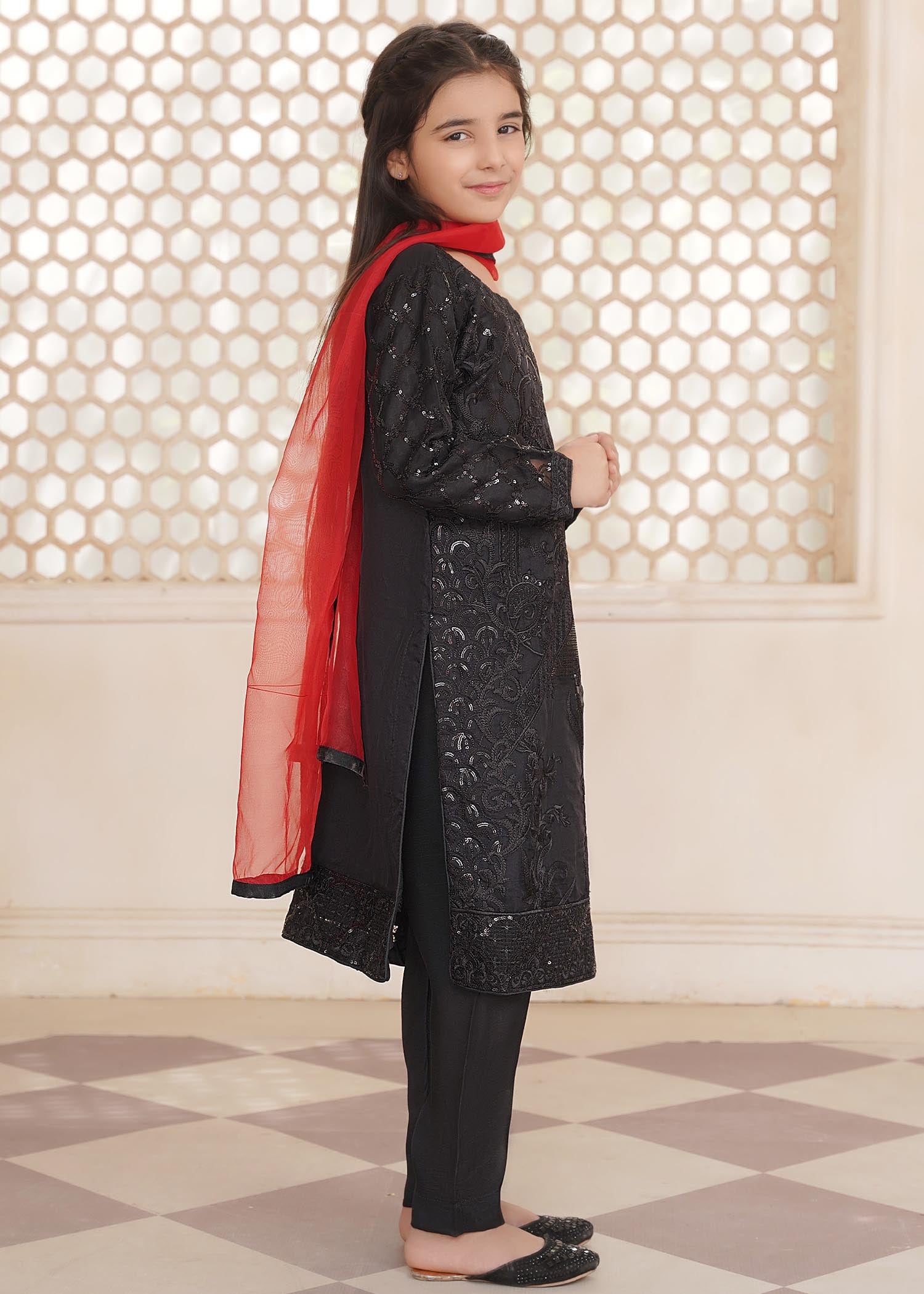 organza Kurta Set in Jet black