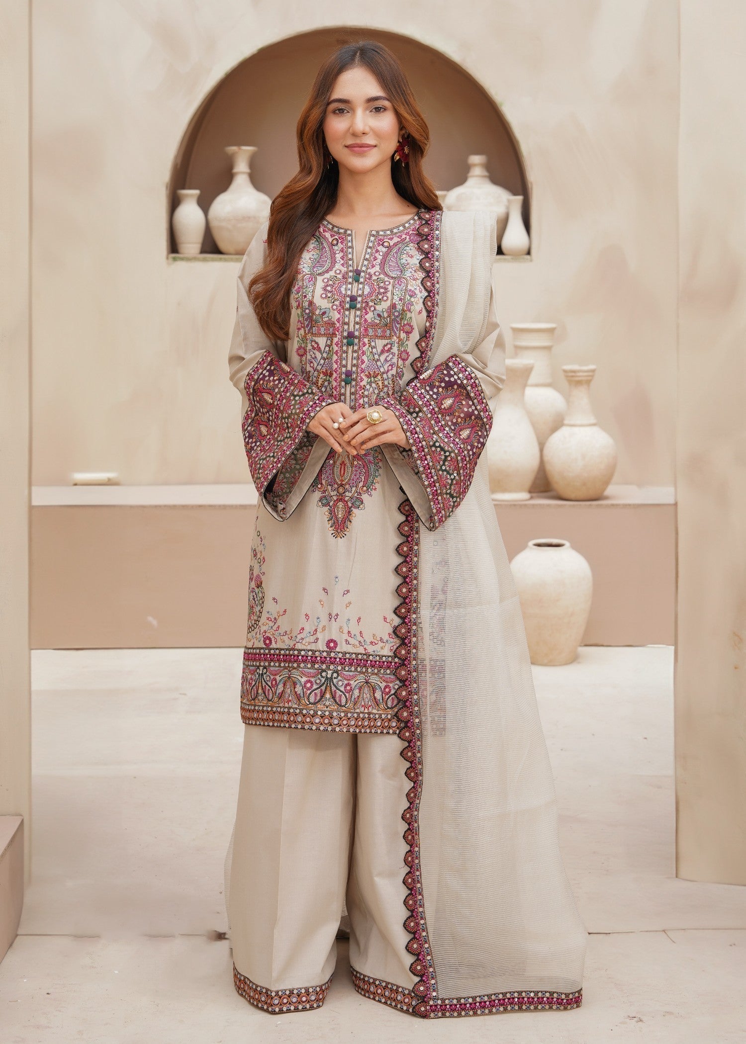 cotton Kurta Set in Beige