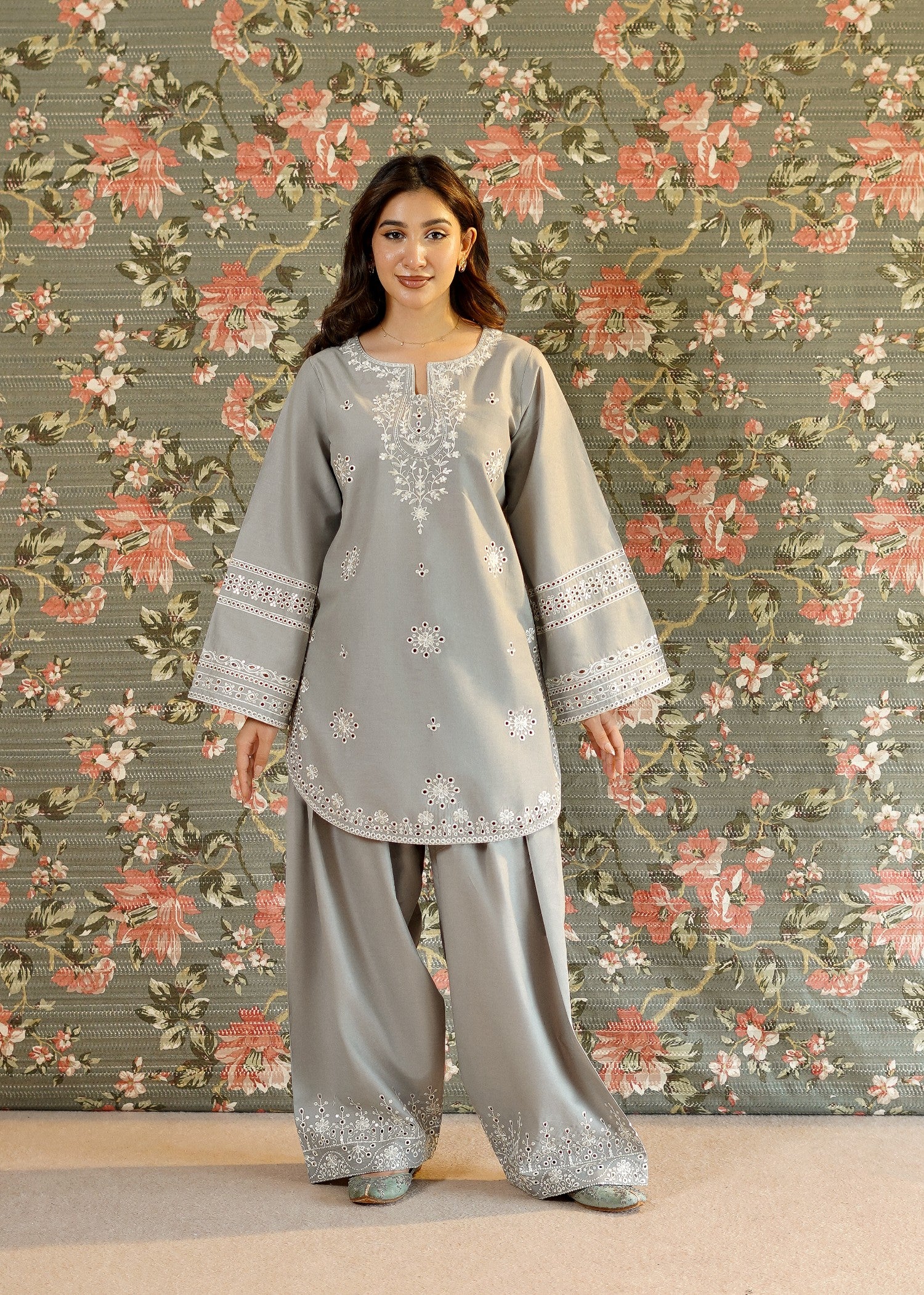 lawn Kurta Set in Grey