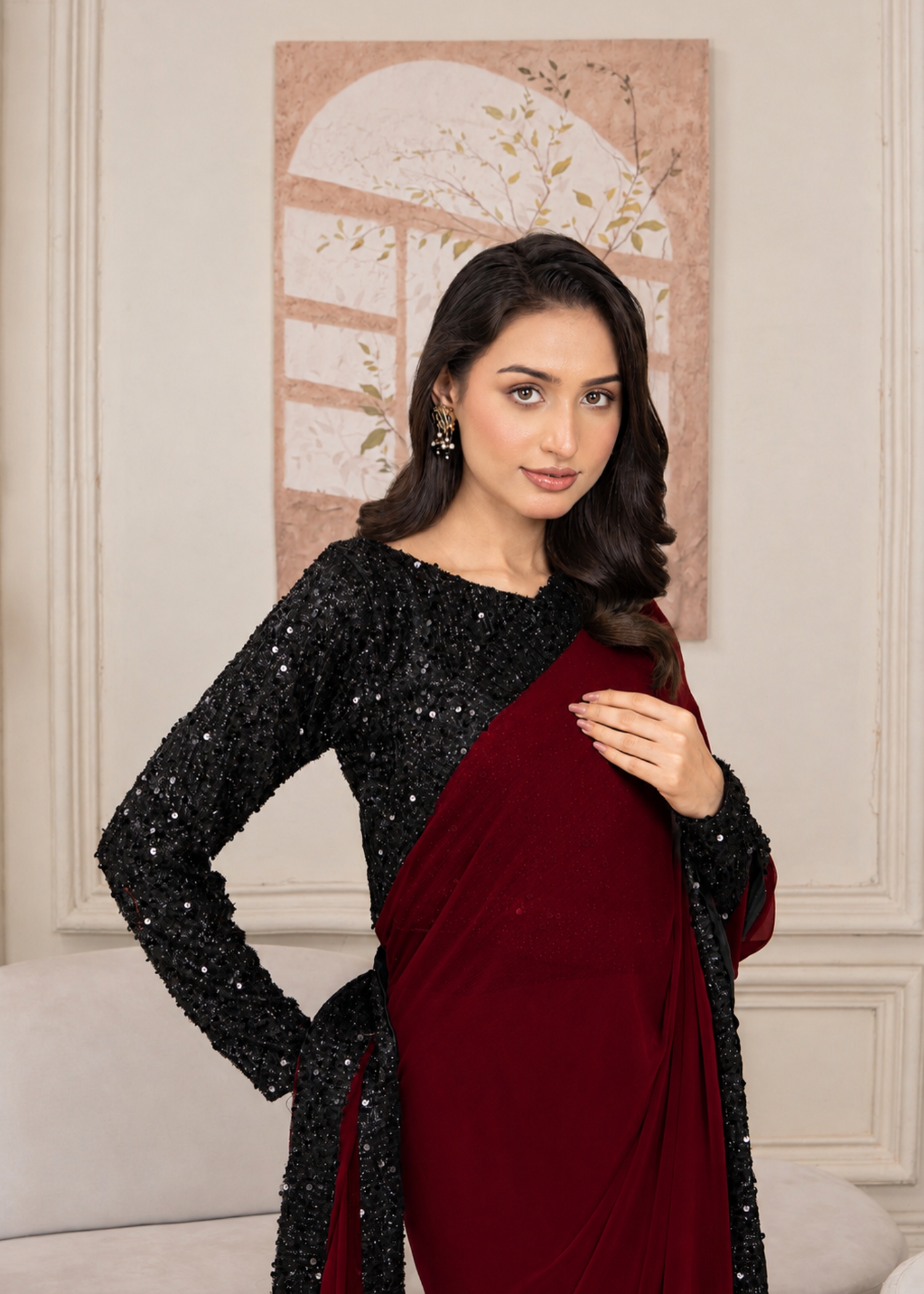 moonlight Saree in Maroon, black