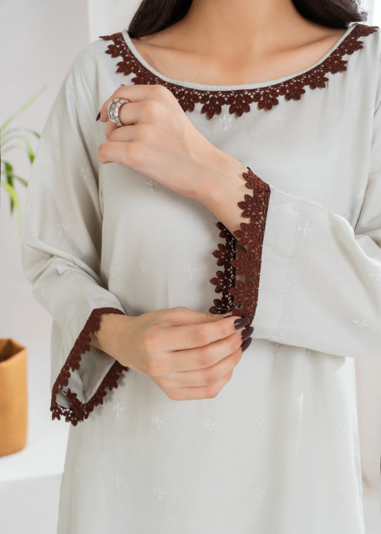 chikankari cotton Kurta Set in Pastel grey