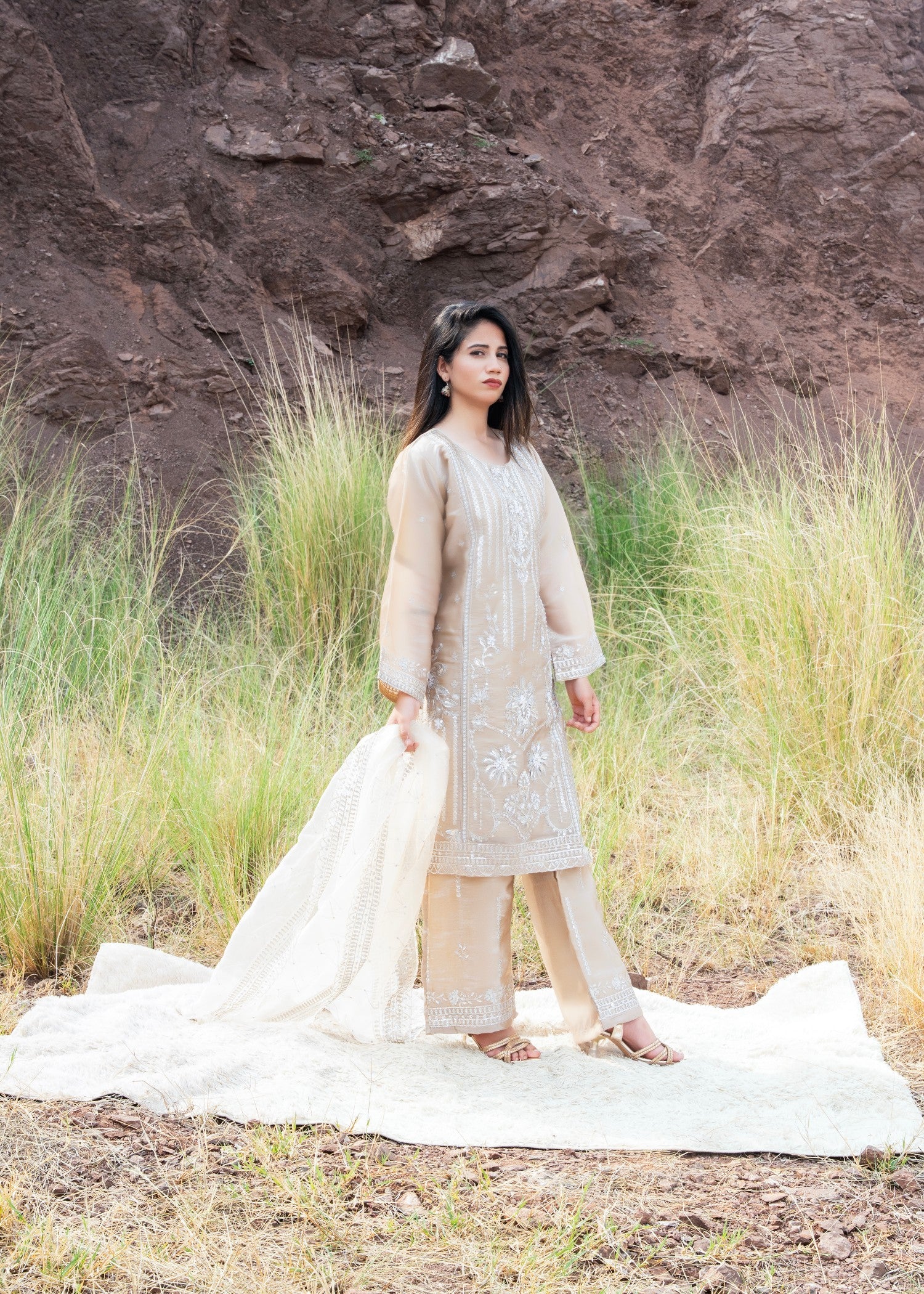 cotton silk Kurta Set in Wheat