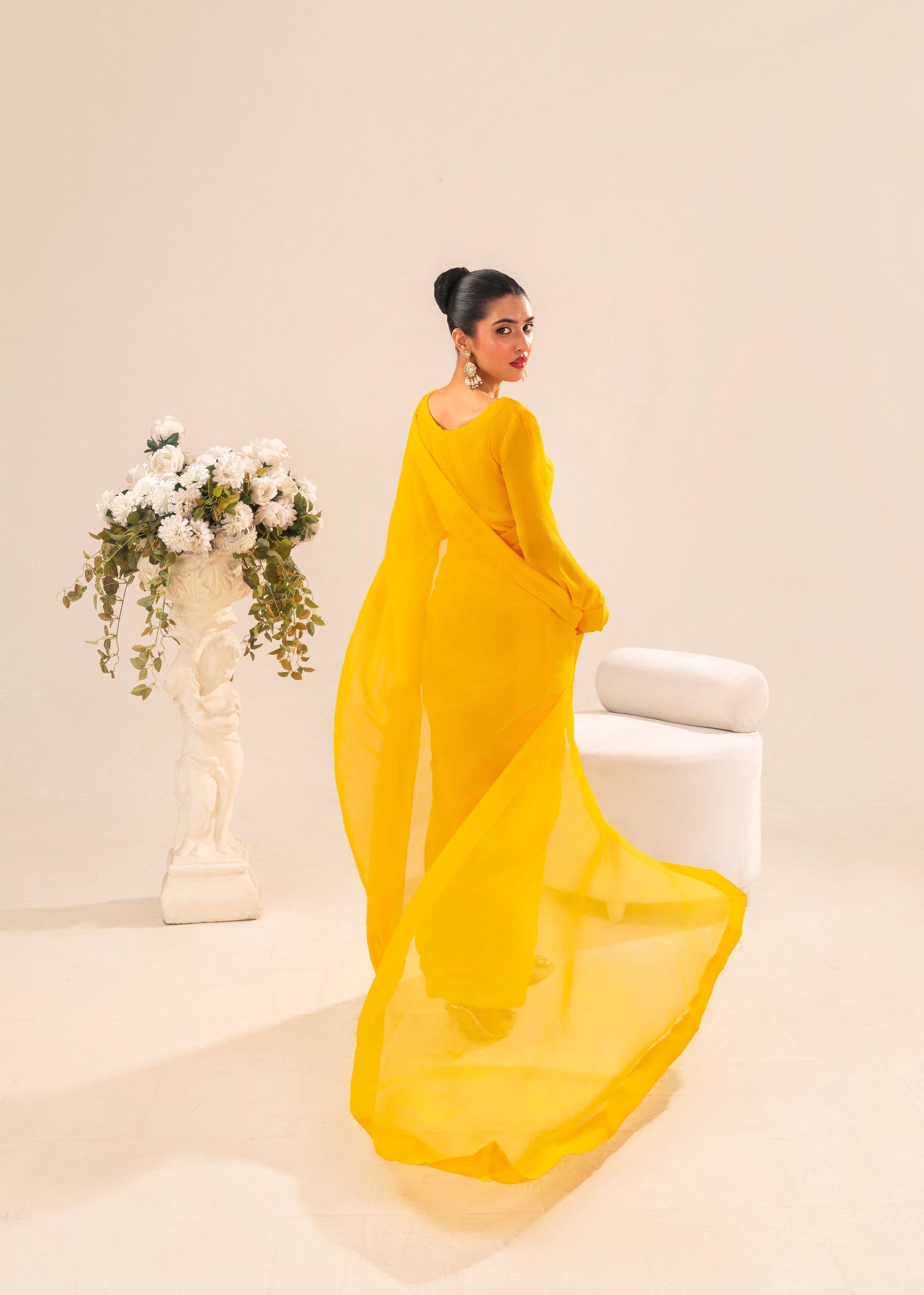 chiffon Saree in Yellow