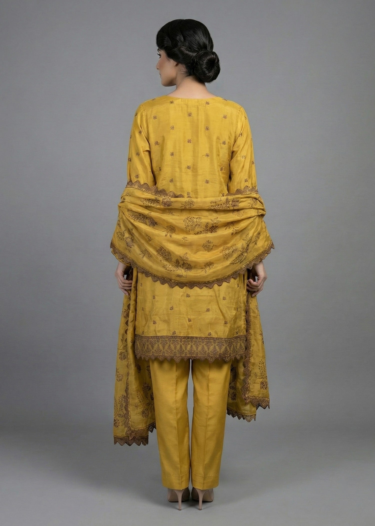 tussar silk Unstitched in Marigold