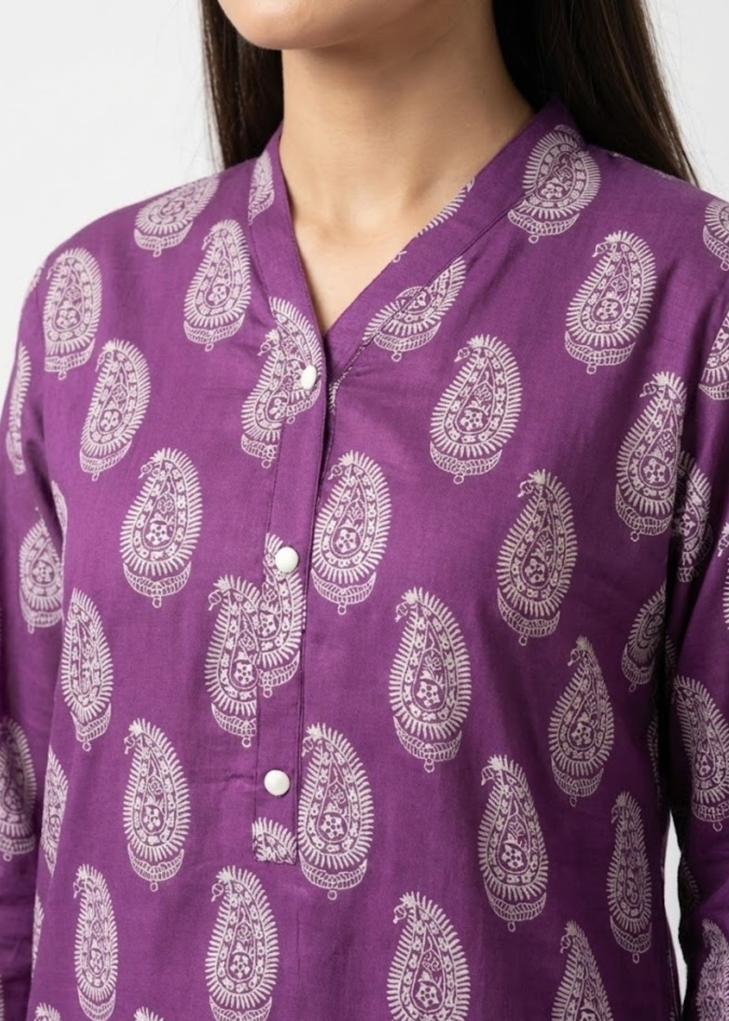 linen Kurta Set in Purple