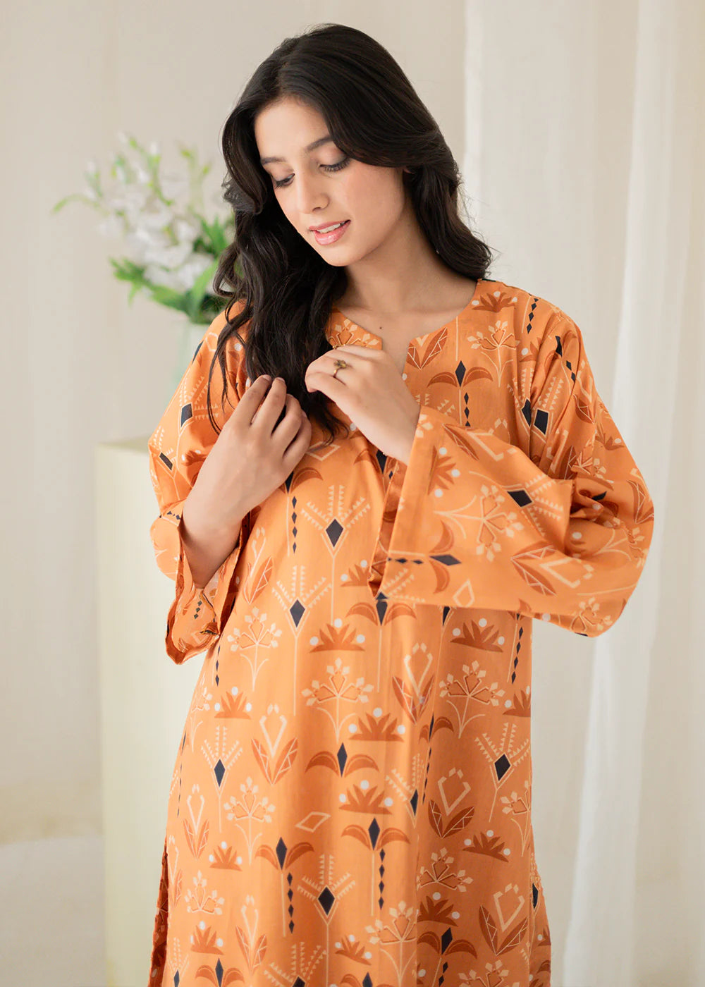 lawn Unstitched in Orange