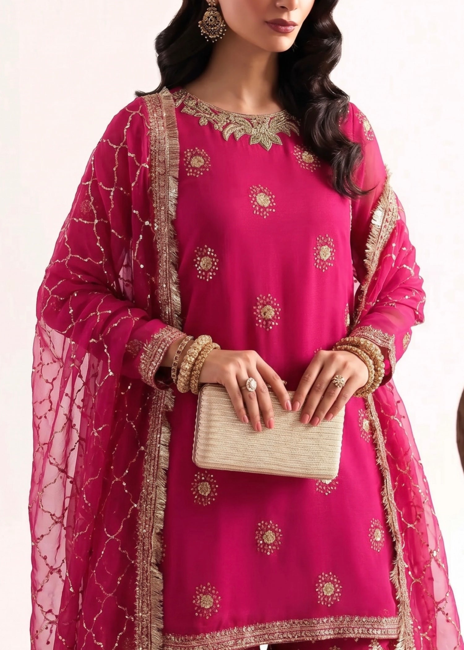 chiffon Gharara in Hot pink