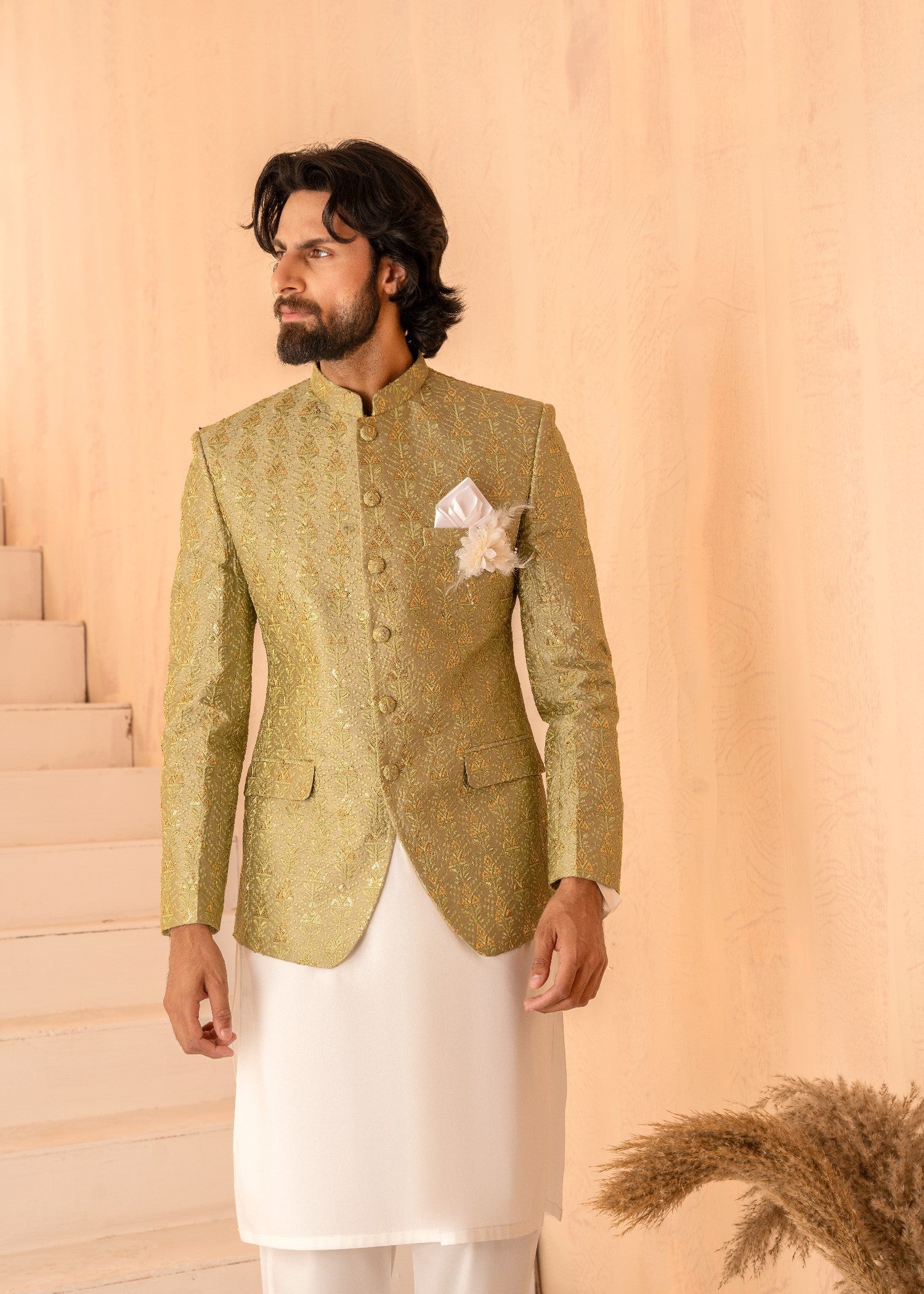 raw silk Prince Coat in Apple green by Yes the instyle