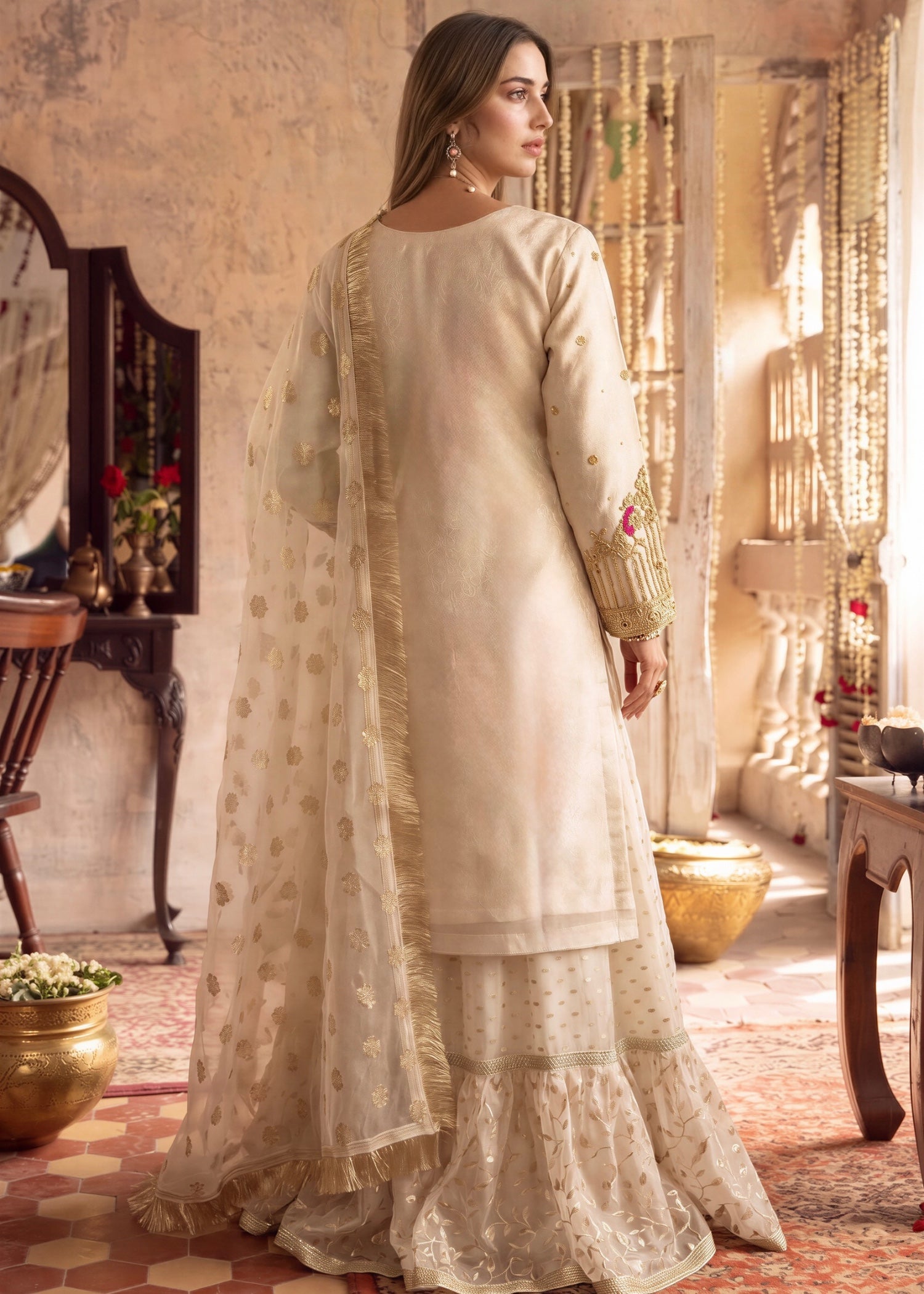 organza Lehenga in Off-white