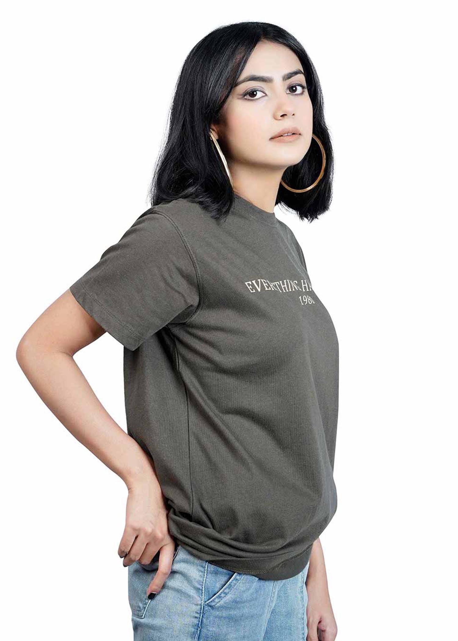 single jersey knit T Shirt in Dark green