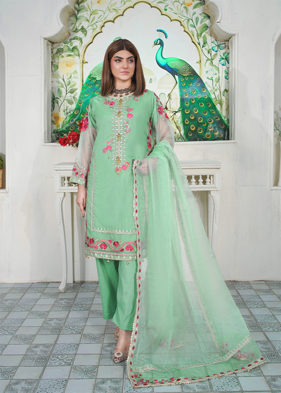 organza Kurta Set in Meadow green