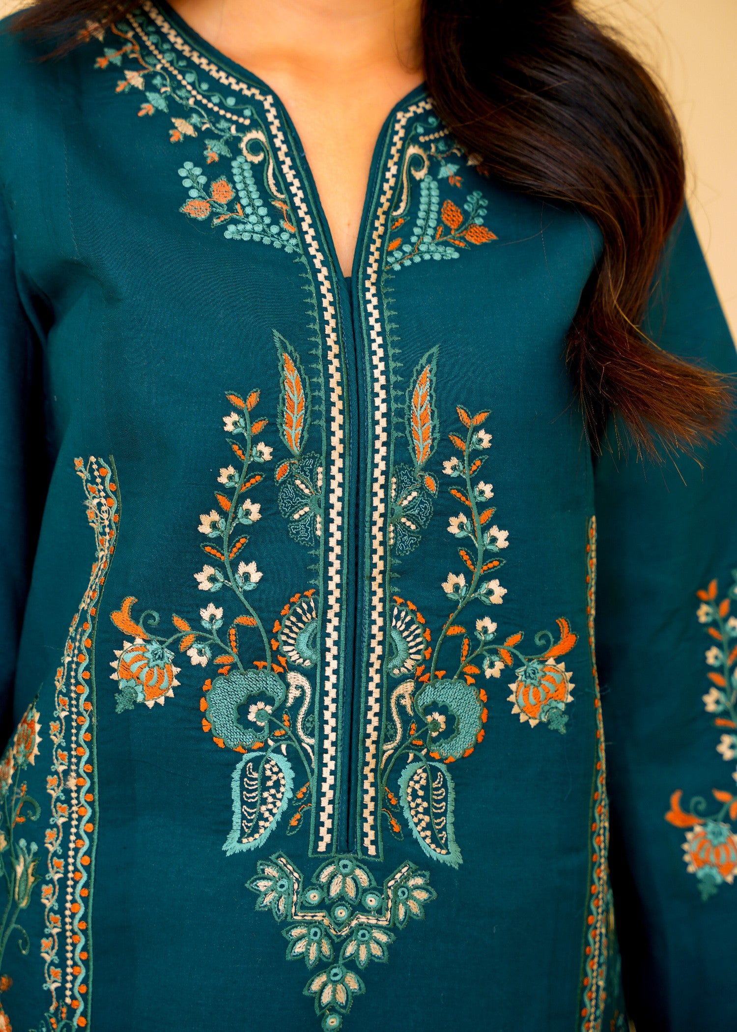 slub lawn Unstitched in Teal