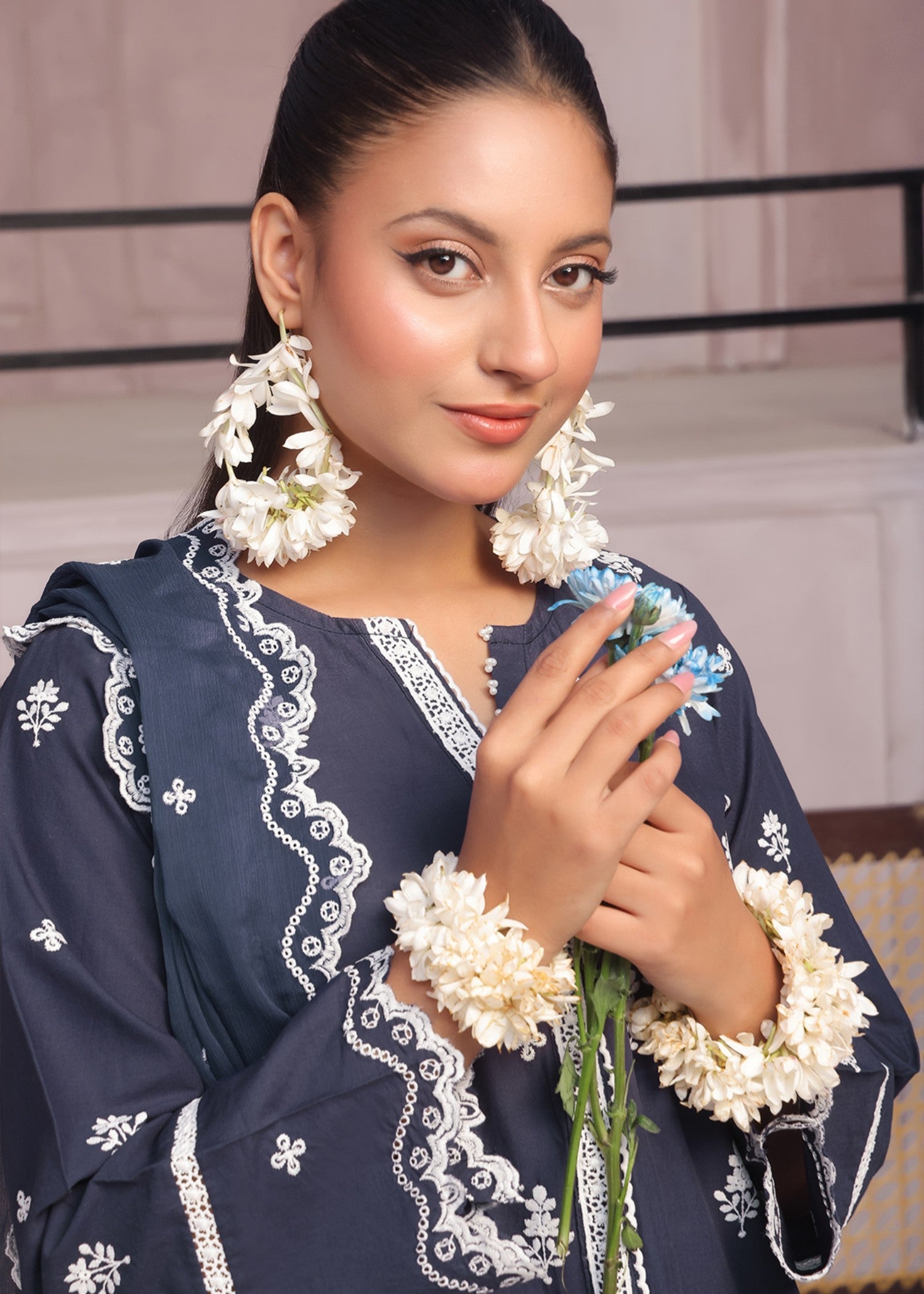 cotton Kurta Set in Dark blue