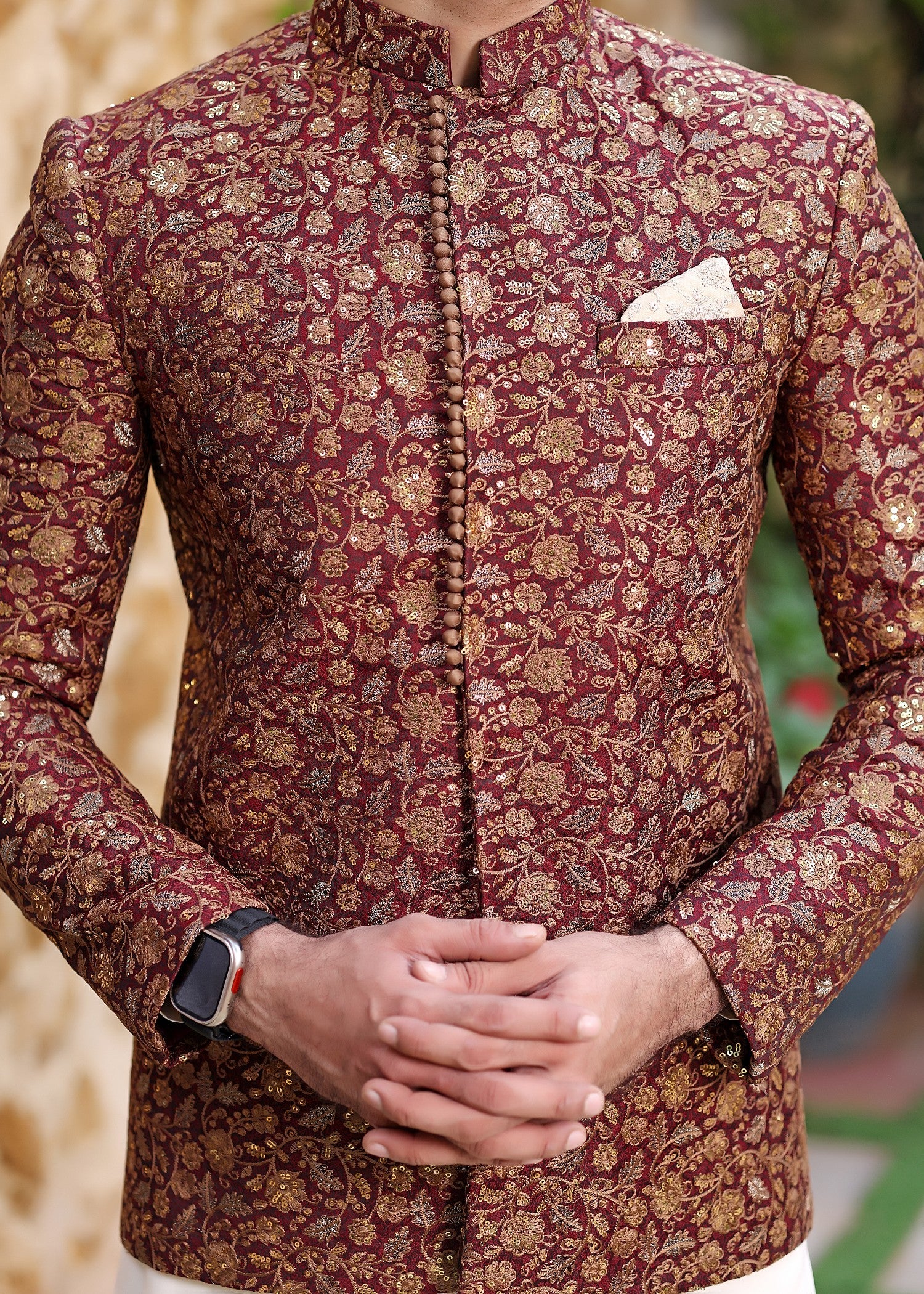 jamawar Prince Coat in Carmine