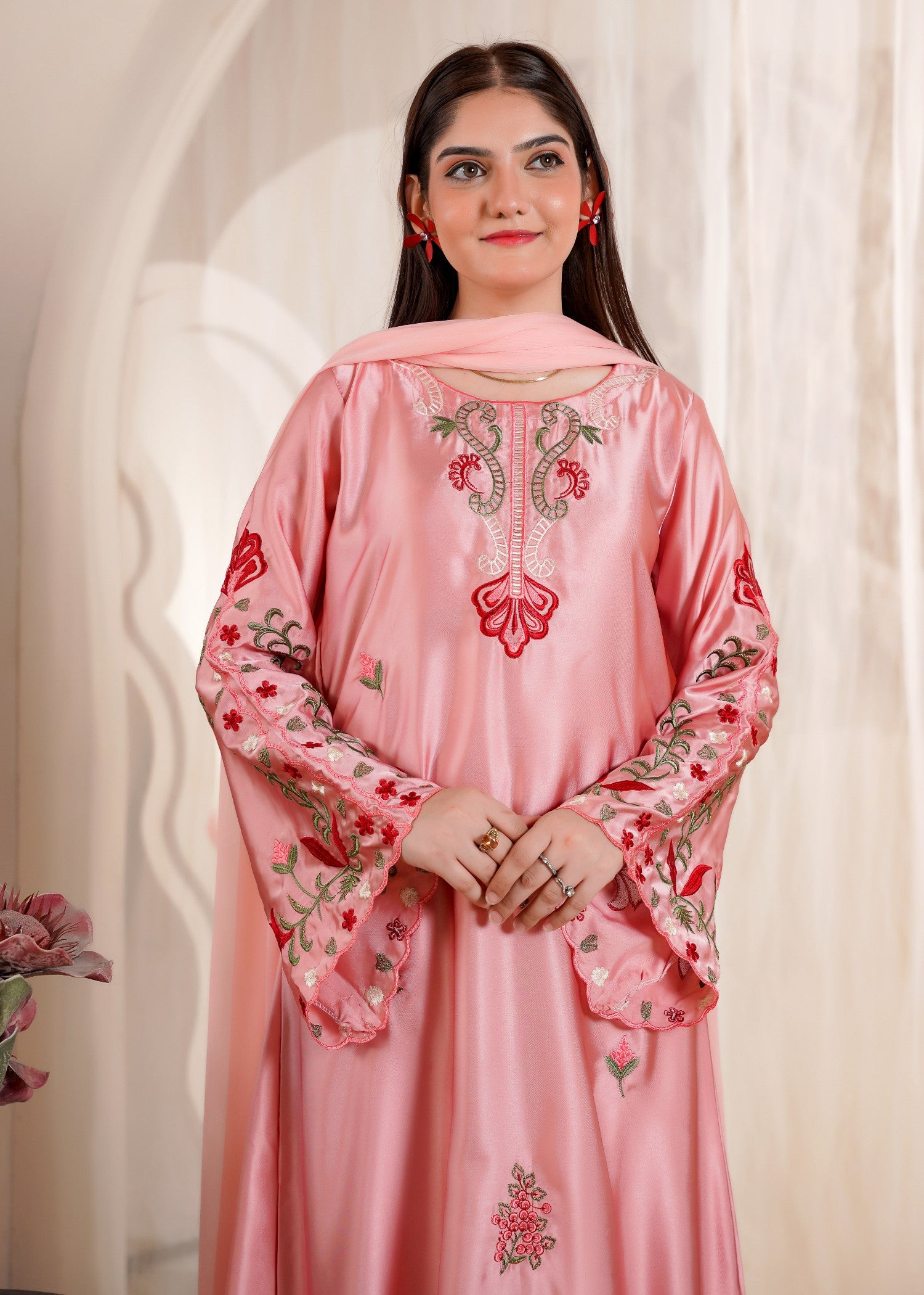 silk Kaftan in Peach pink