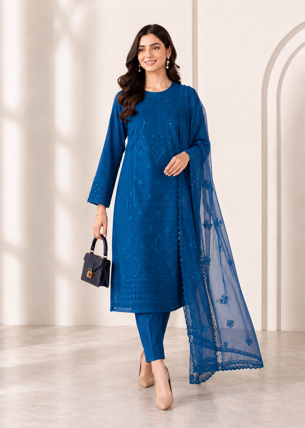 cotton Kurta Set in Royal blue