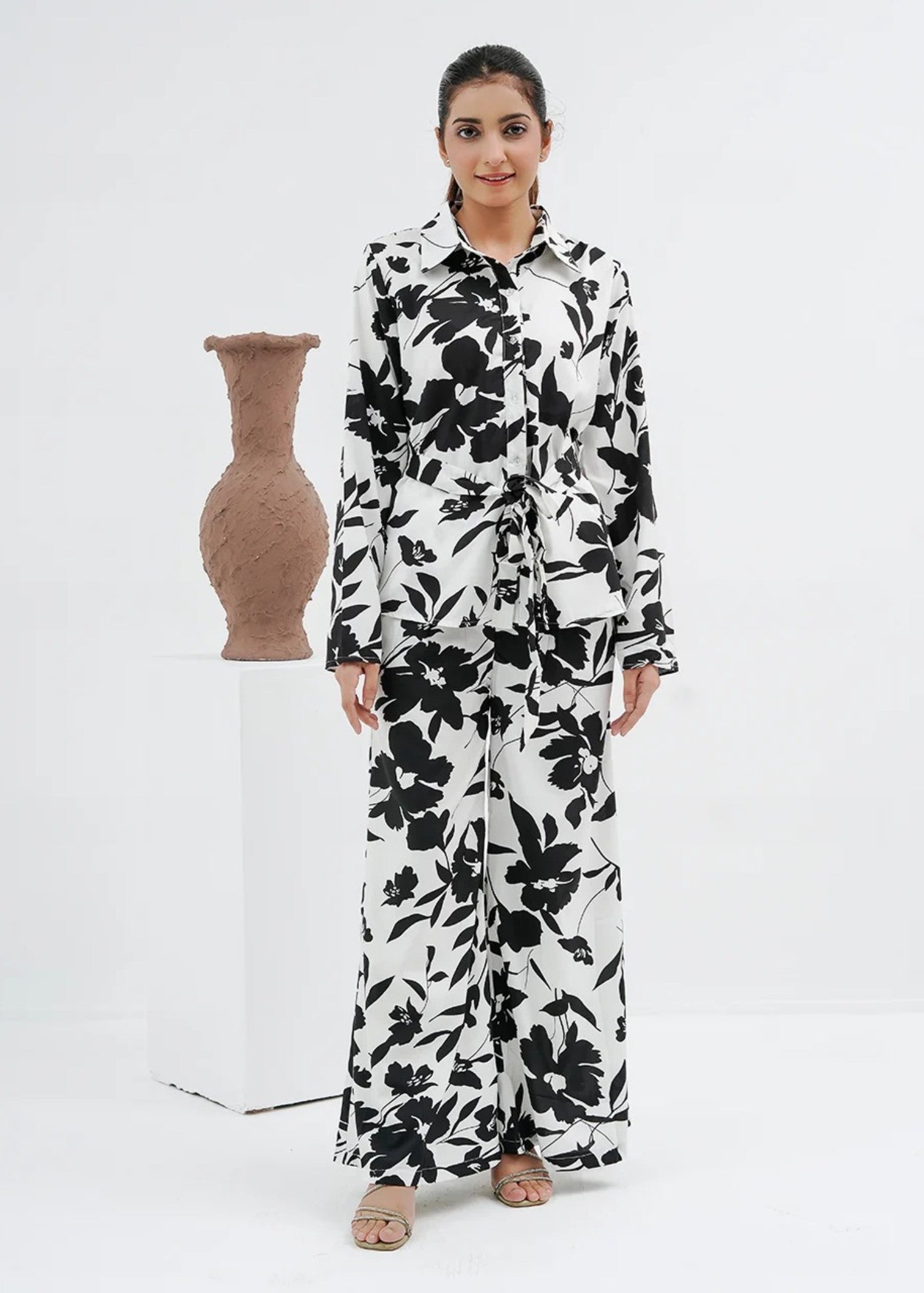 blended satin polyester Co Ord Sets in White