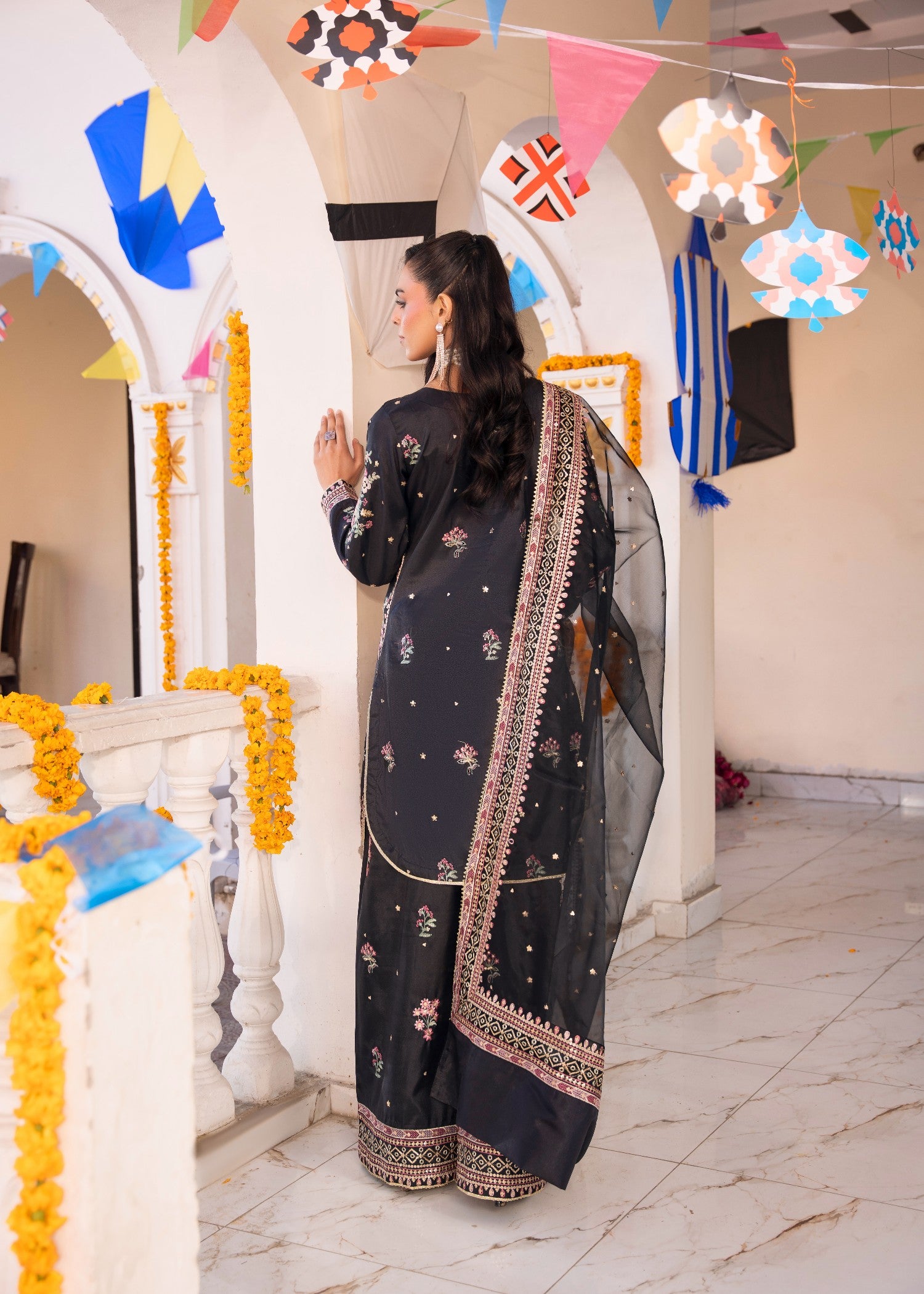 silk Kurta Set in Black