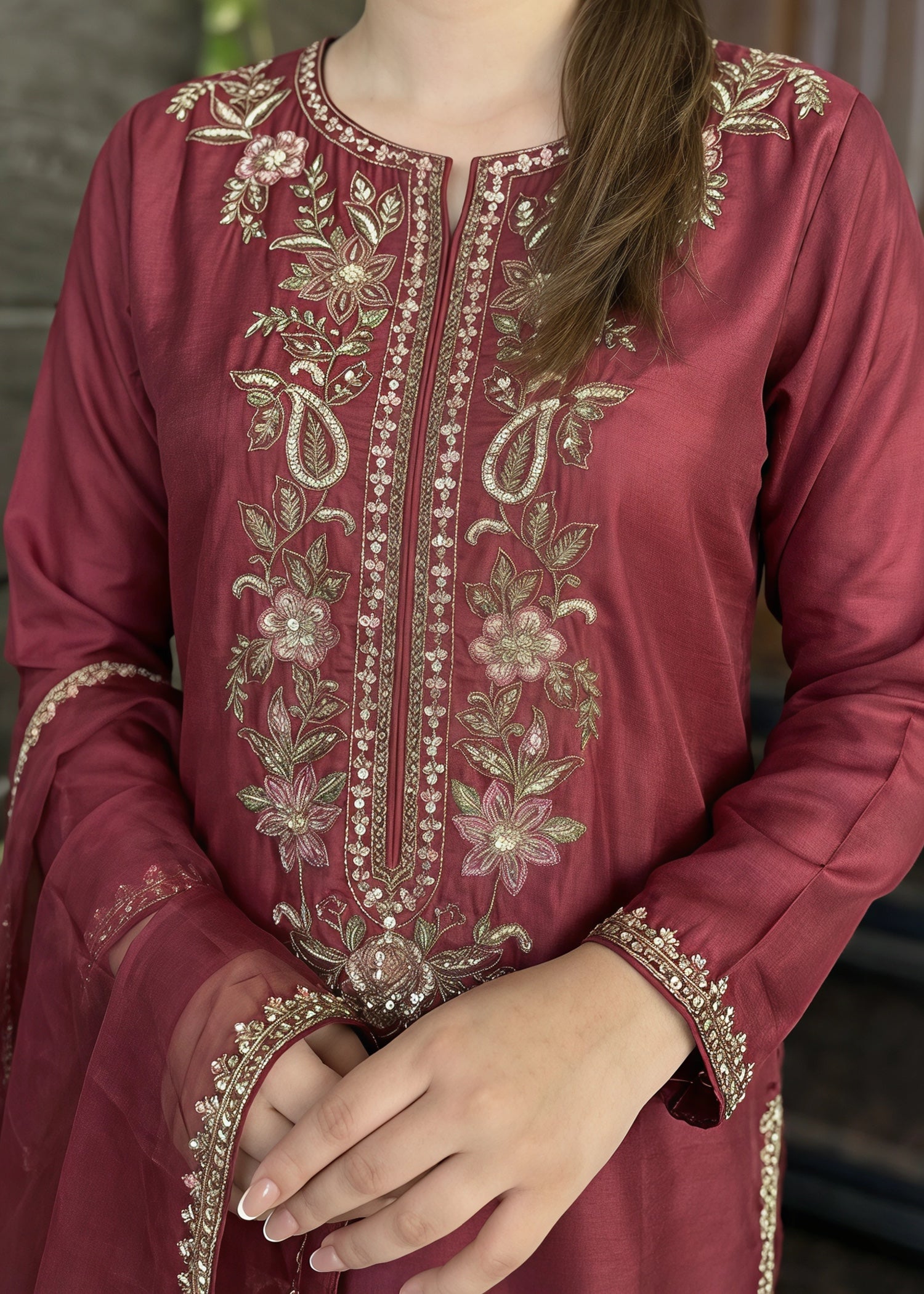 silk Kurta Set in Maroon