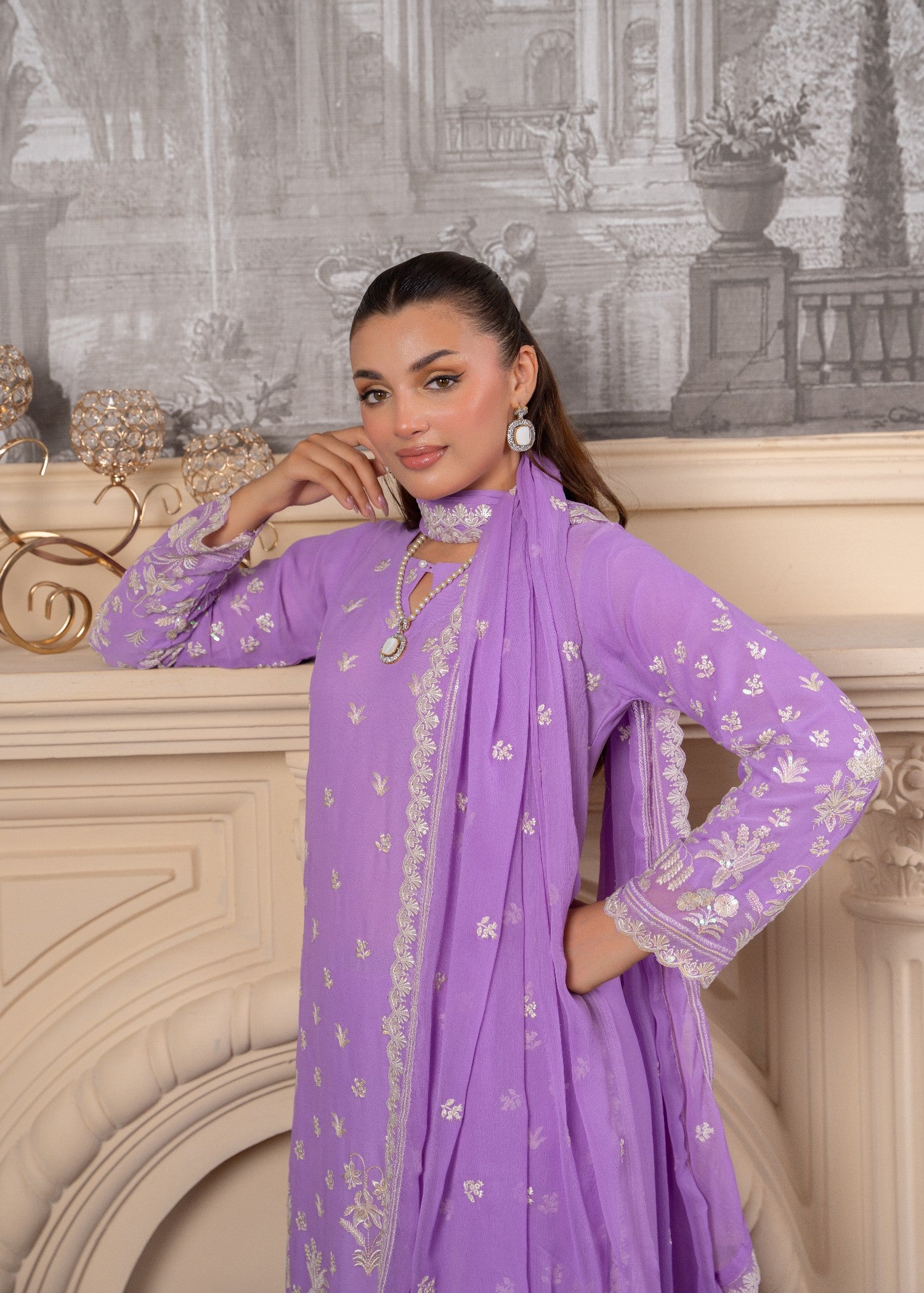 crinkle Kurta Set in Lavender