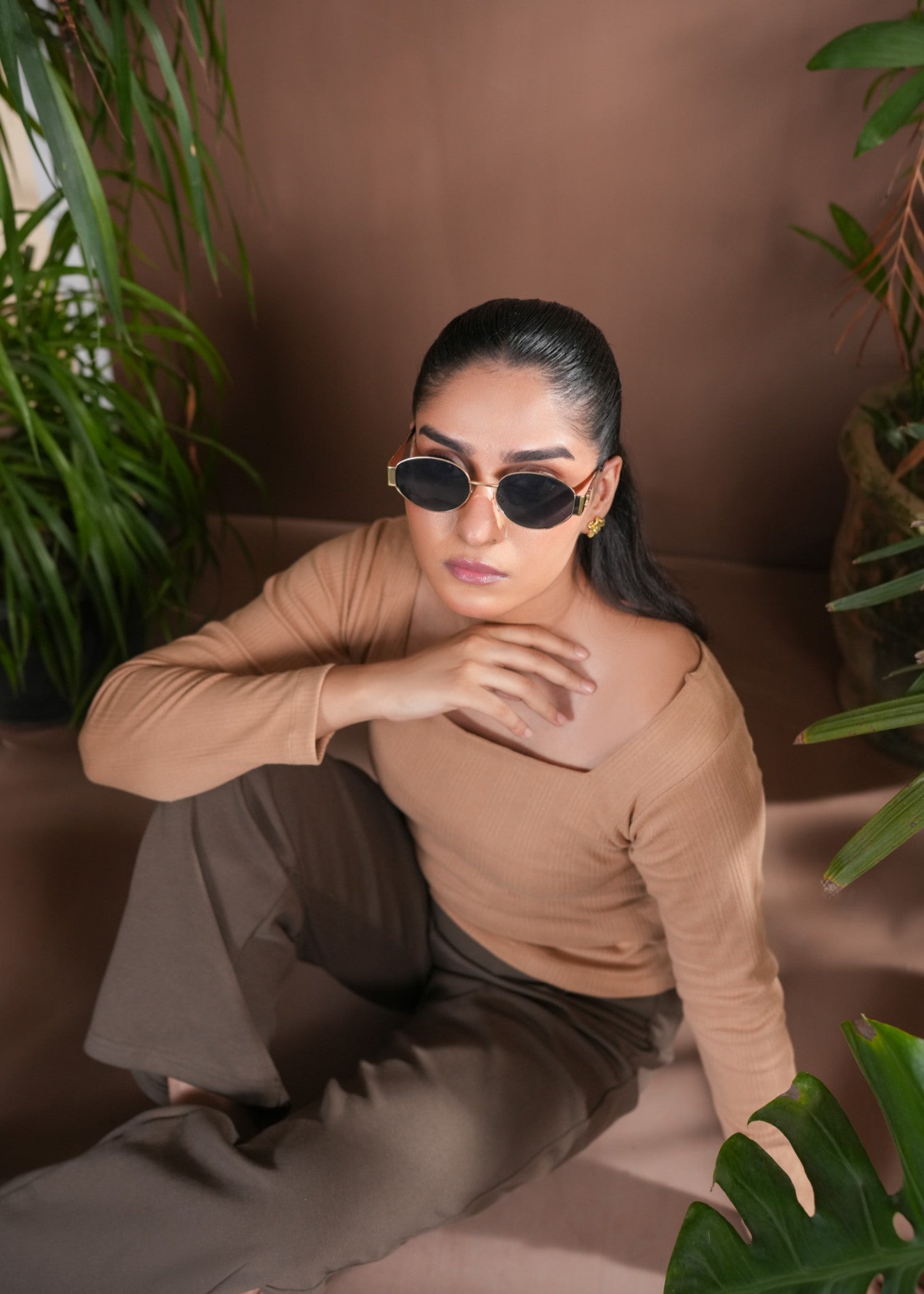 cotton pique Top in Beige