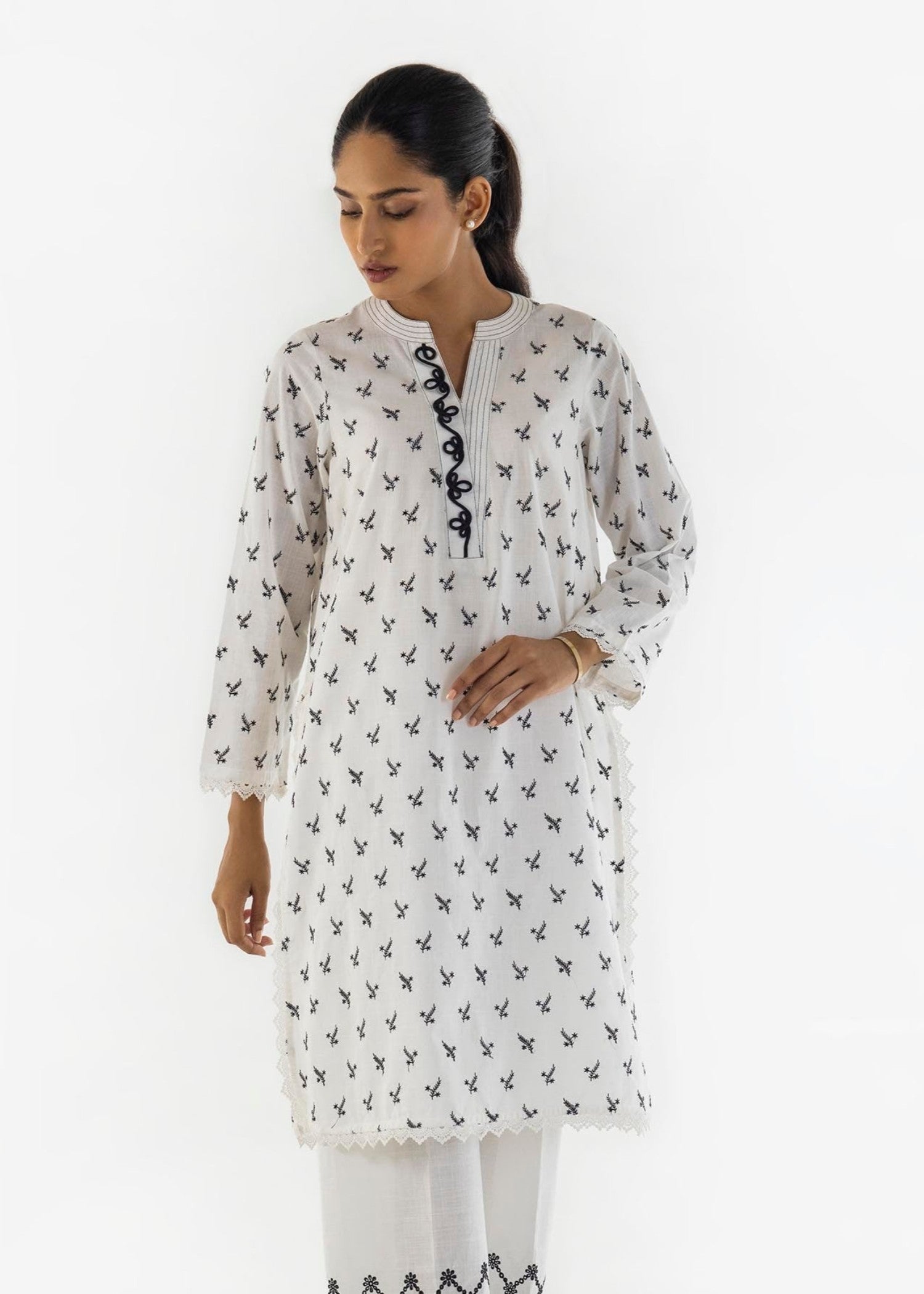 slub lawn Kurti in White