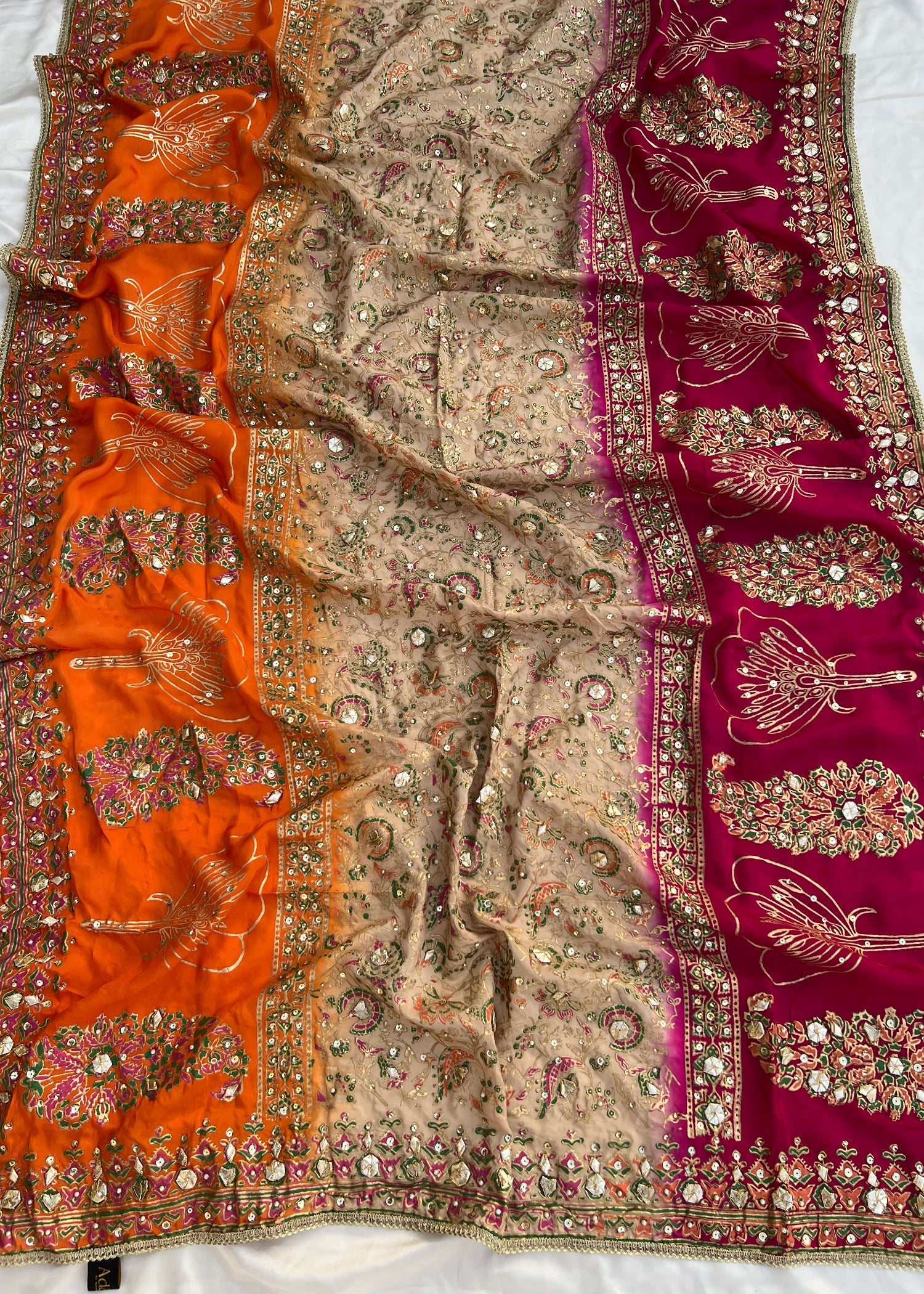 pk raw silk Unstitched in Orange, shocking pink, tan brown