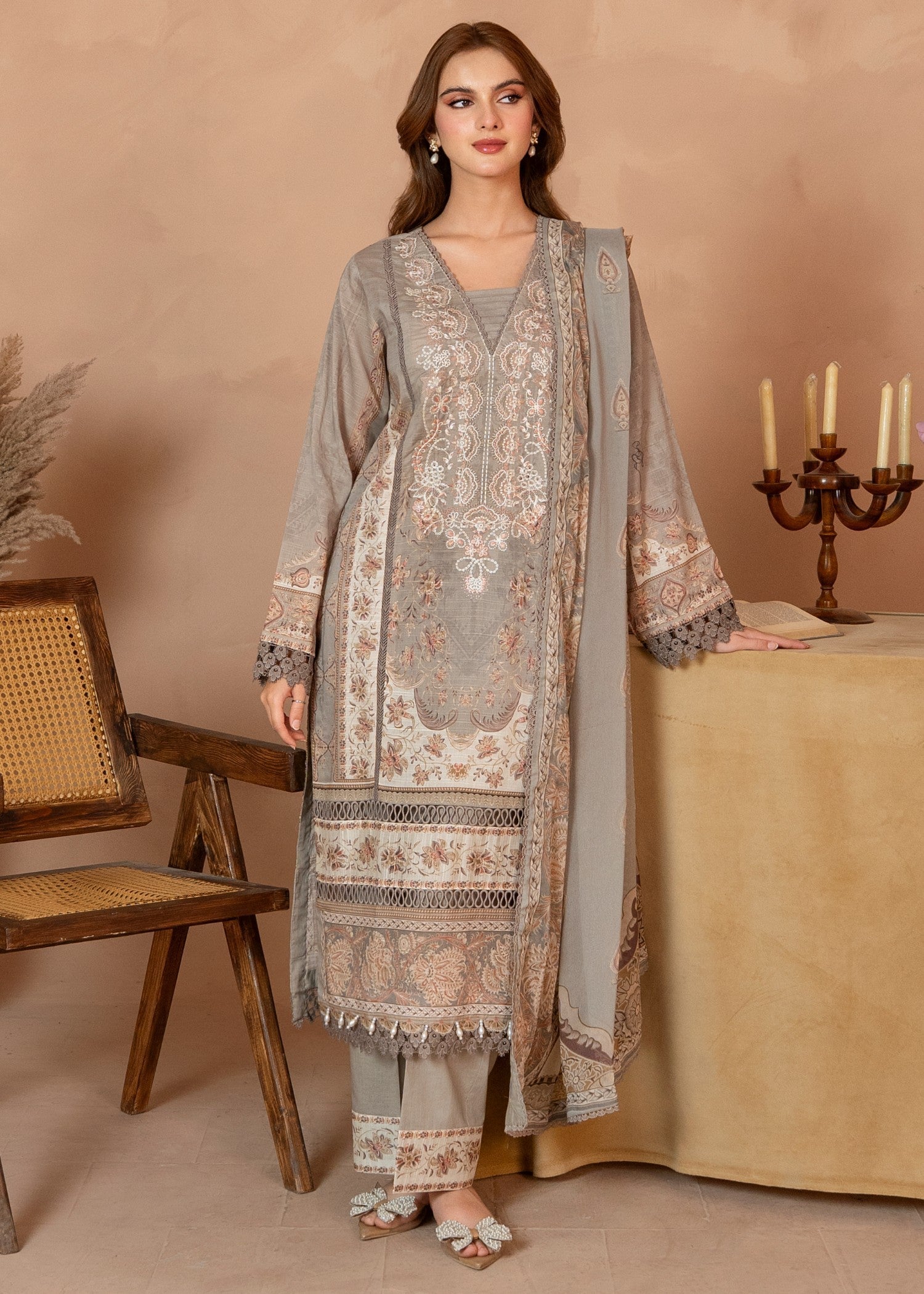 slub lawn Kurta Set in Battleship grey
