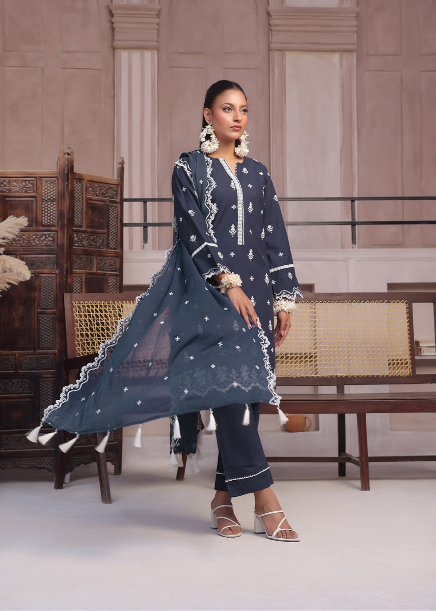cotton Kurta Set in Dark blue