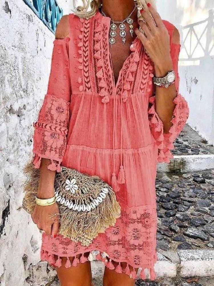 Lace fringed mid-length lace shirt