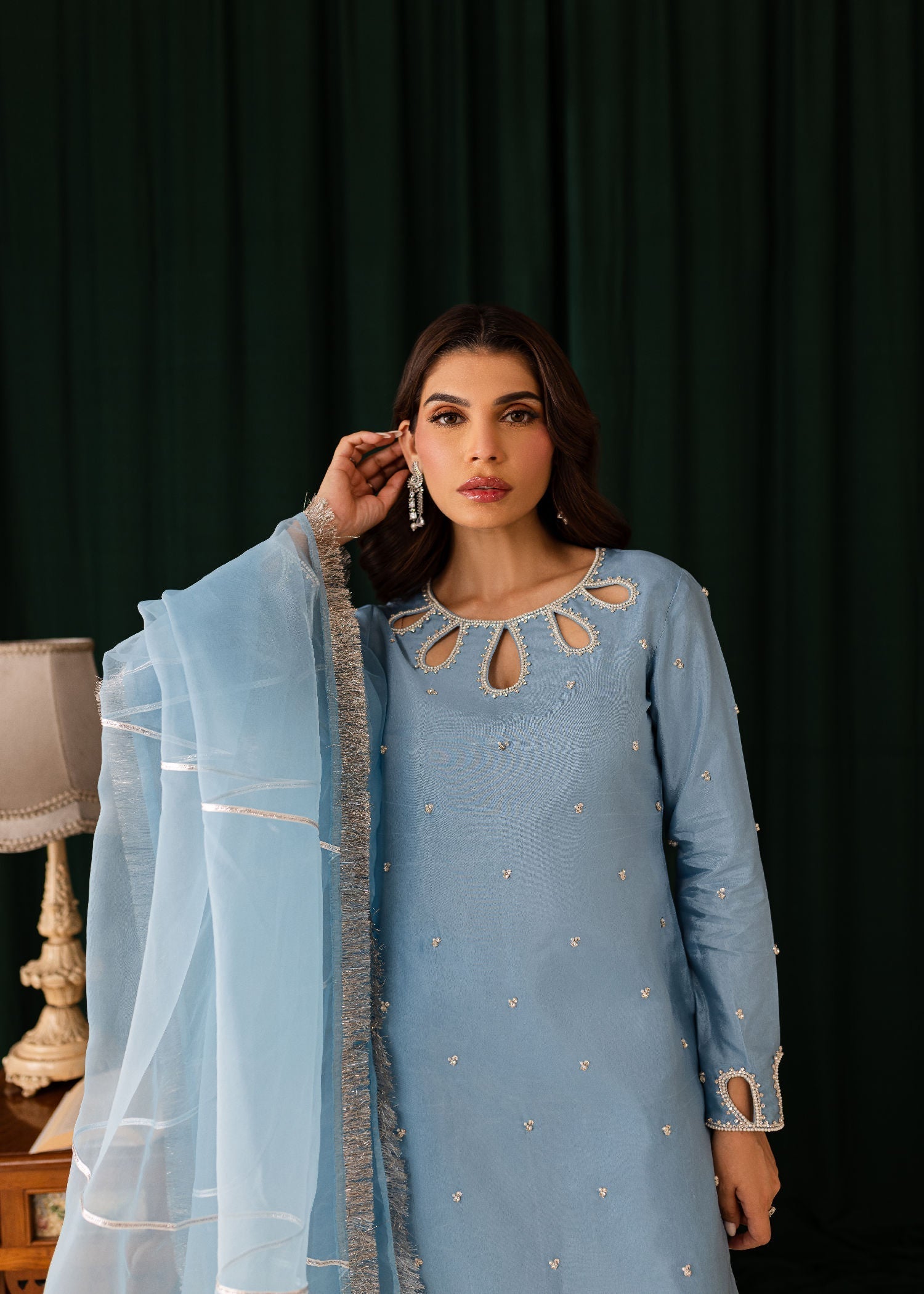 kattan silk Kurta Set in Sky blue