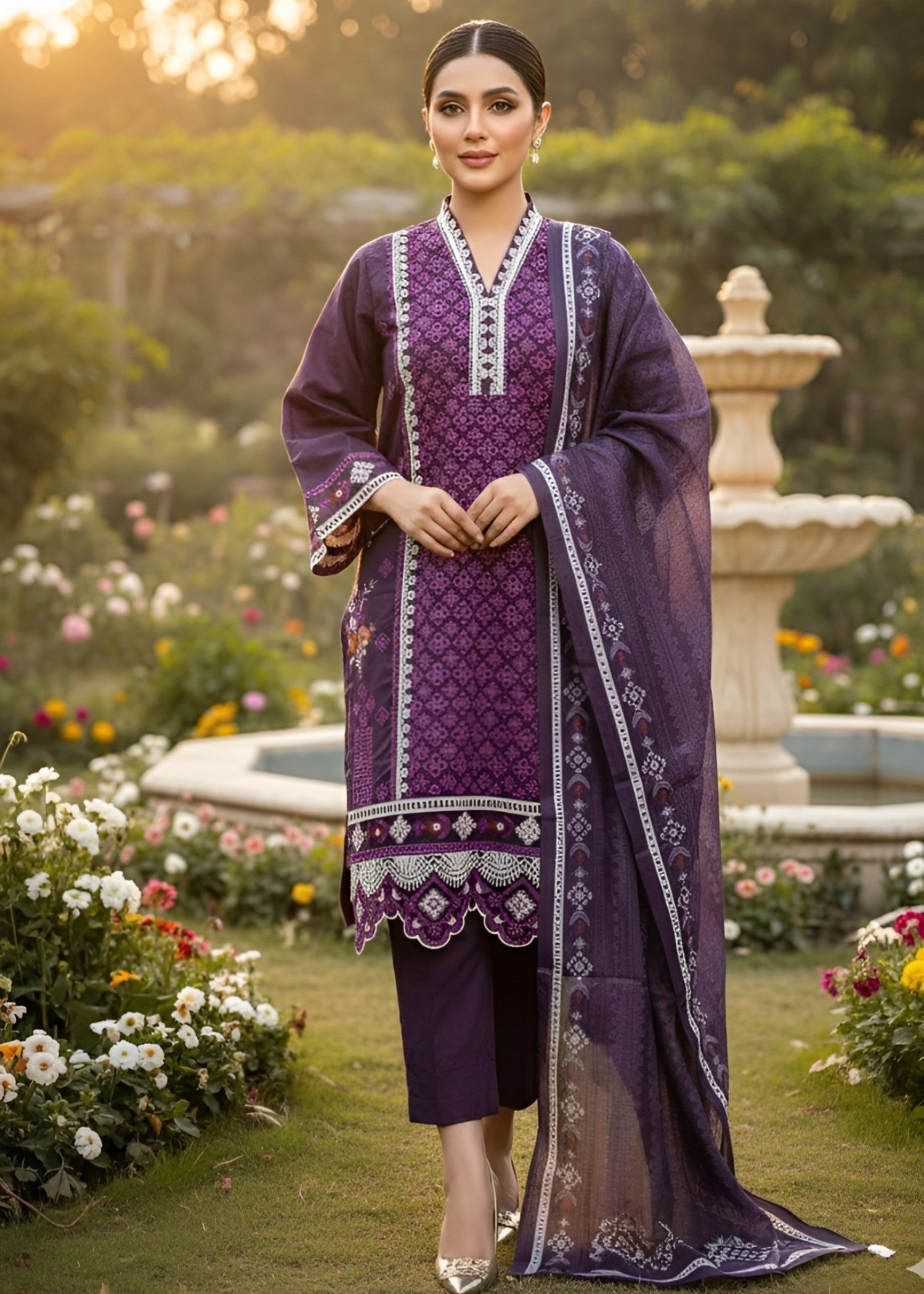 cotton Kurta Set in Purple heart