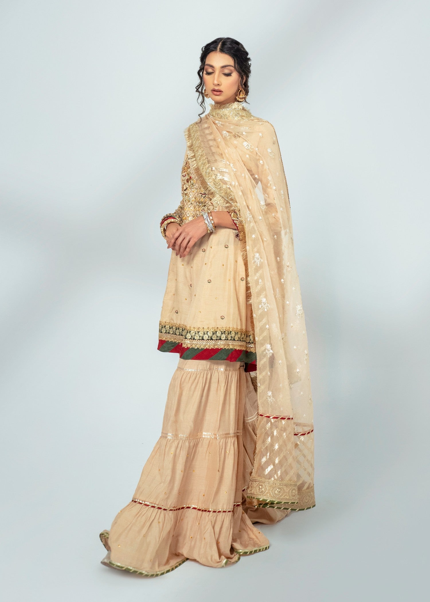 raw silk Peplum in Beige