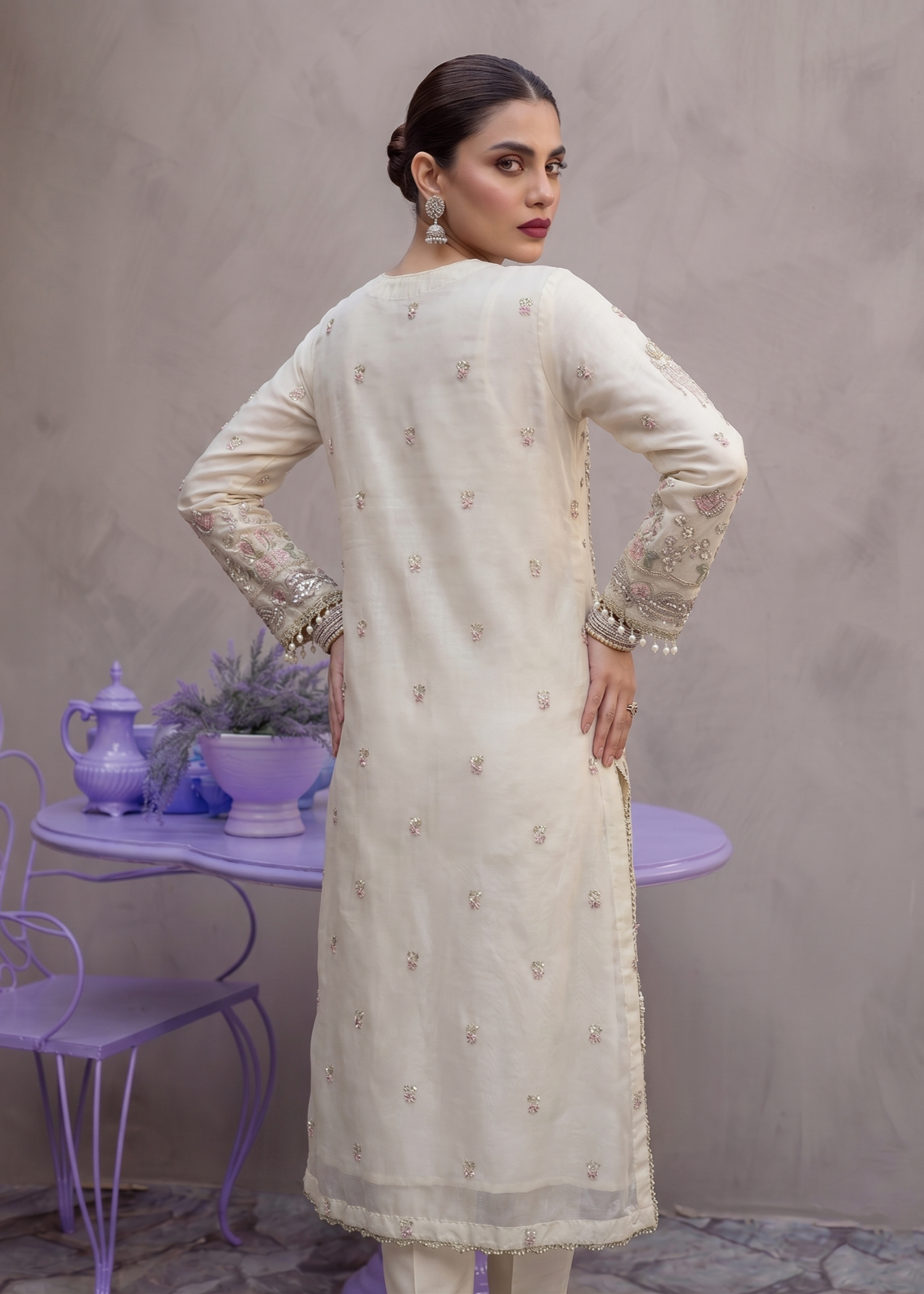 organza Kurta Set in Off-white