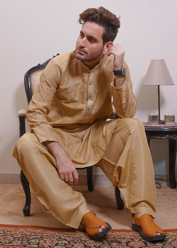 raw silk Shalwar Kameez in Gold