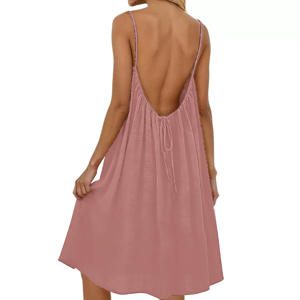 Women's Solid-Colored Strap Backless Dress