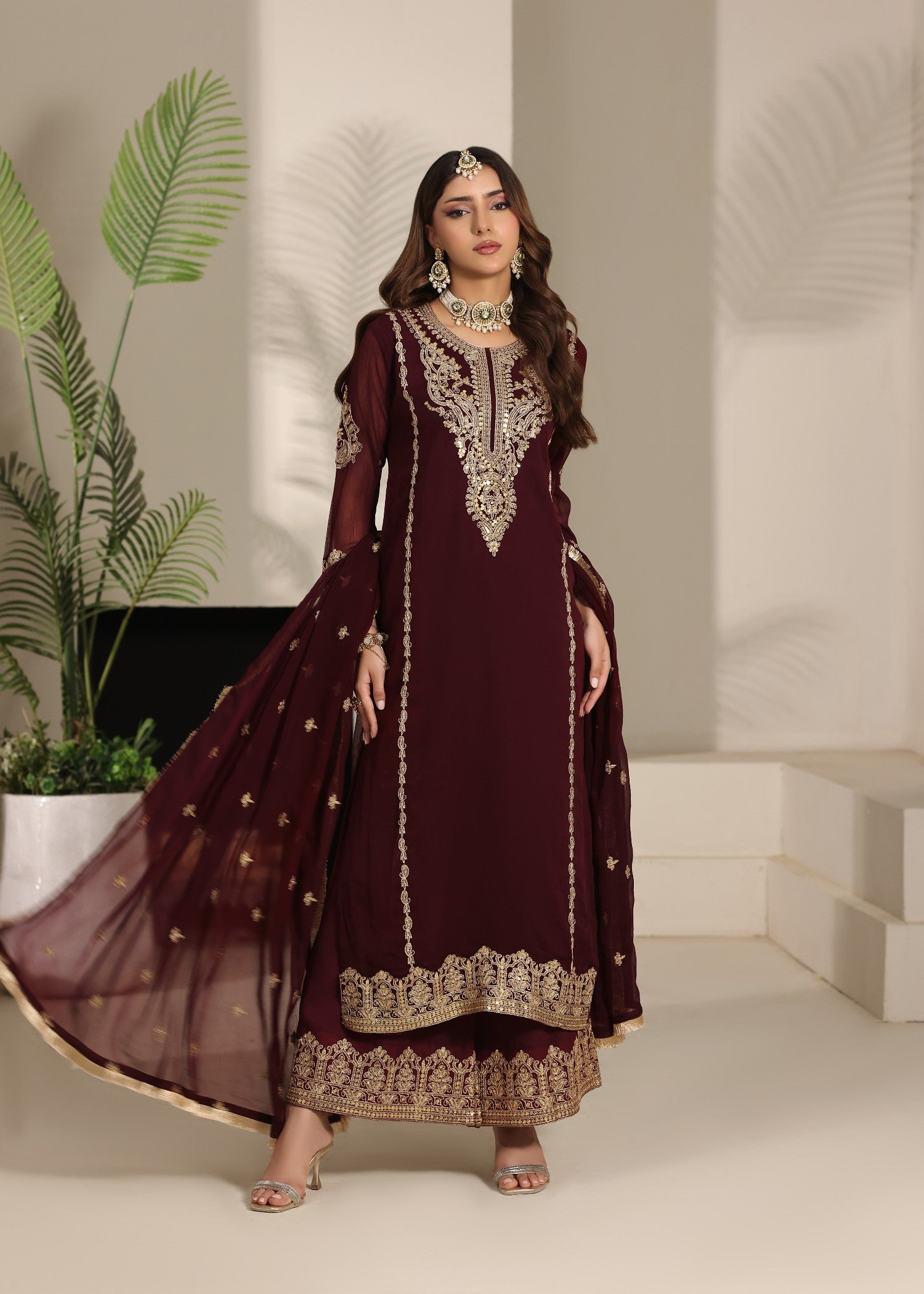 pk chiffon Kurta Set in Maroon