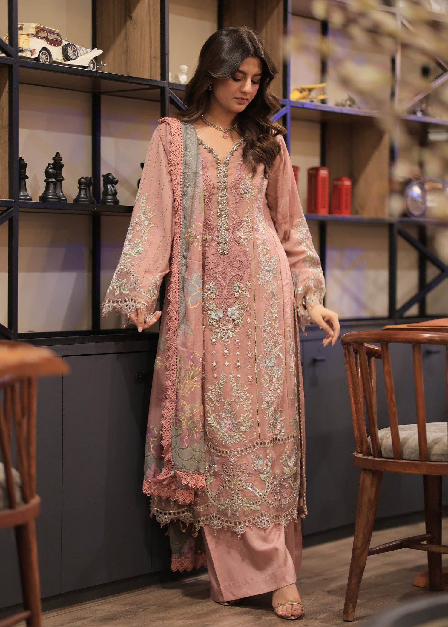 chiffon Kurta Set in Baby pink