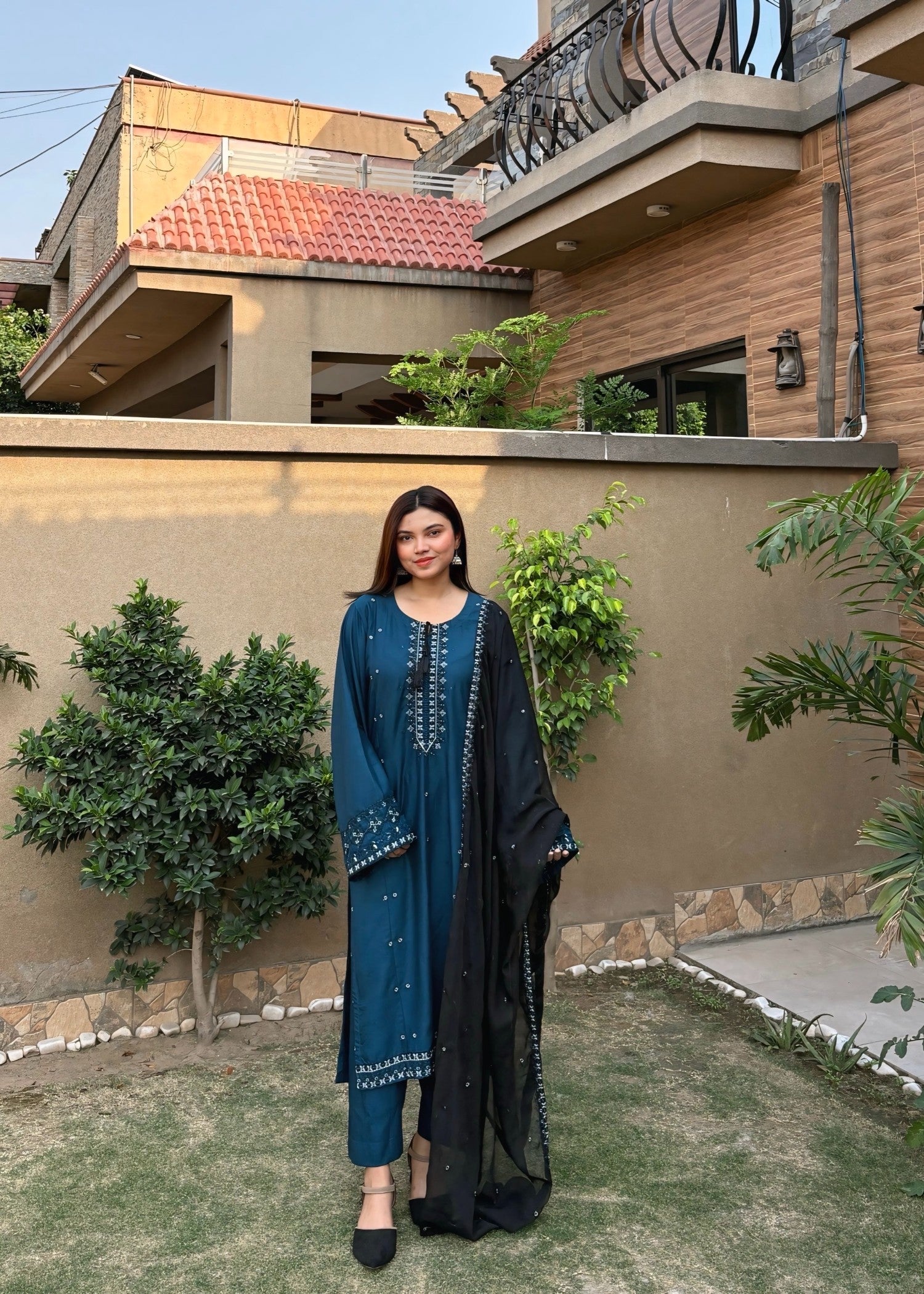linen Kurta Set in Yale blue