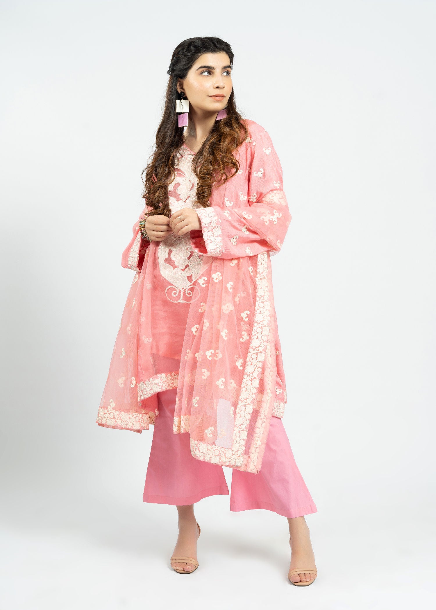 cotton net Short Frock in Pink