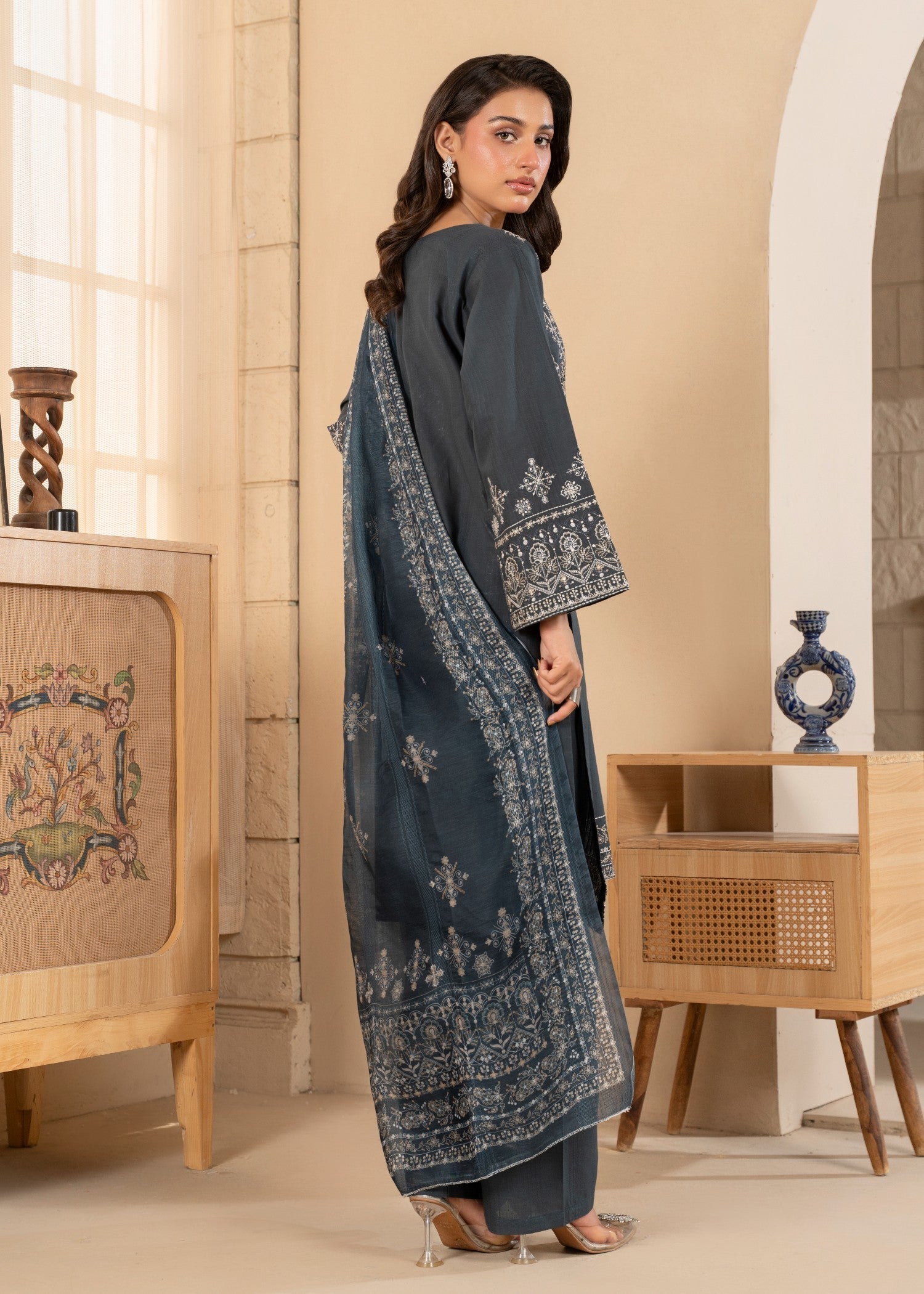 cotton Kurta Set in Zinc grey