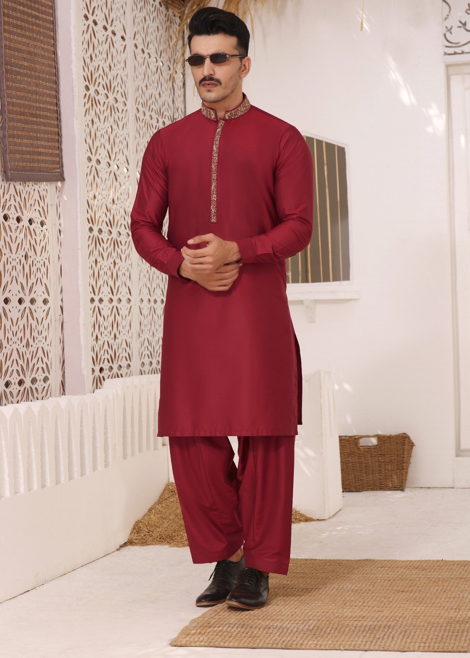cotton silk Shalwar Kameez in Red