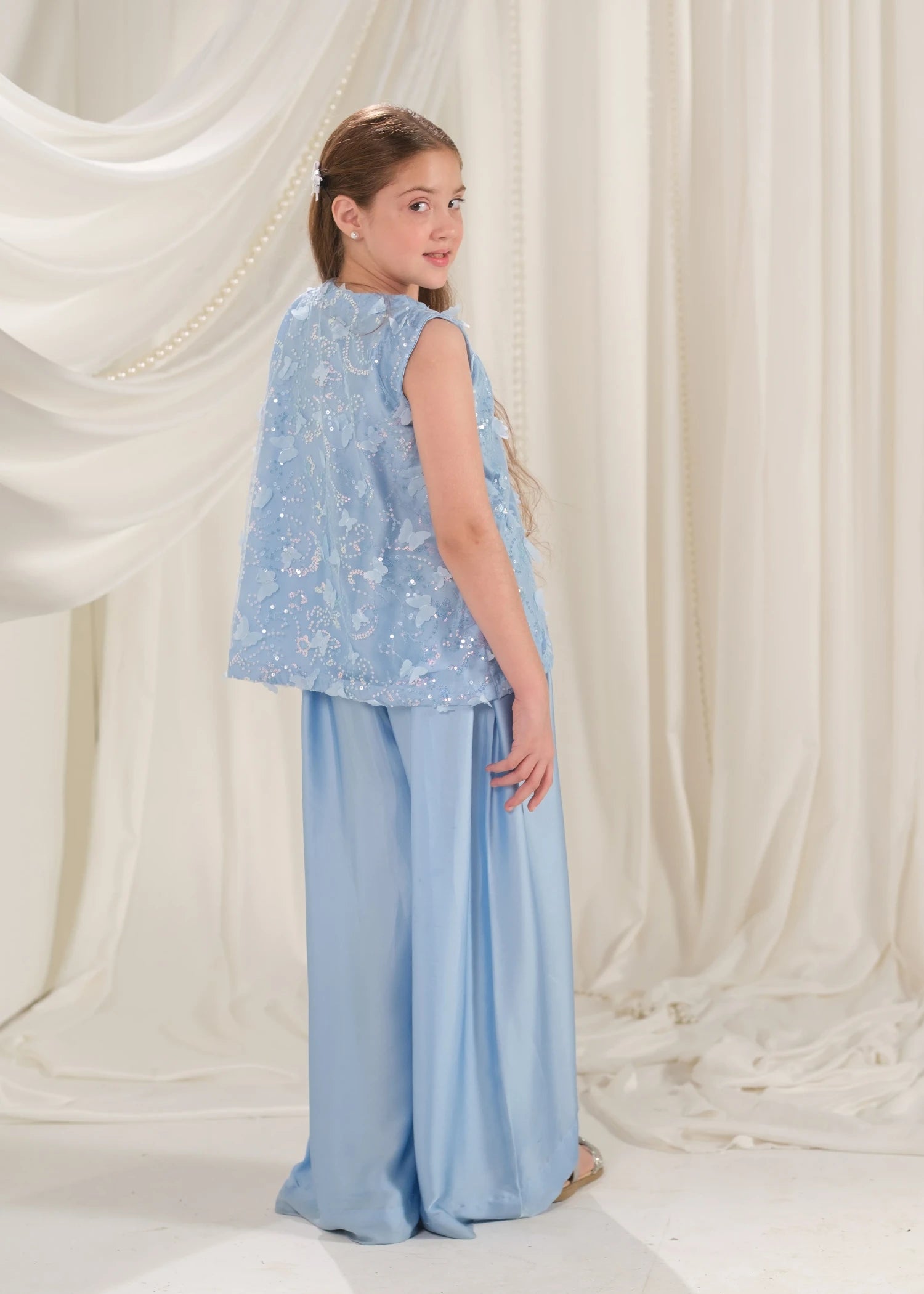 silk Sharara in Sky blue