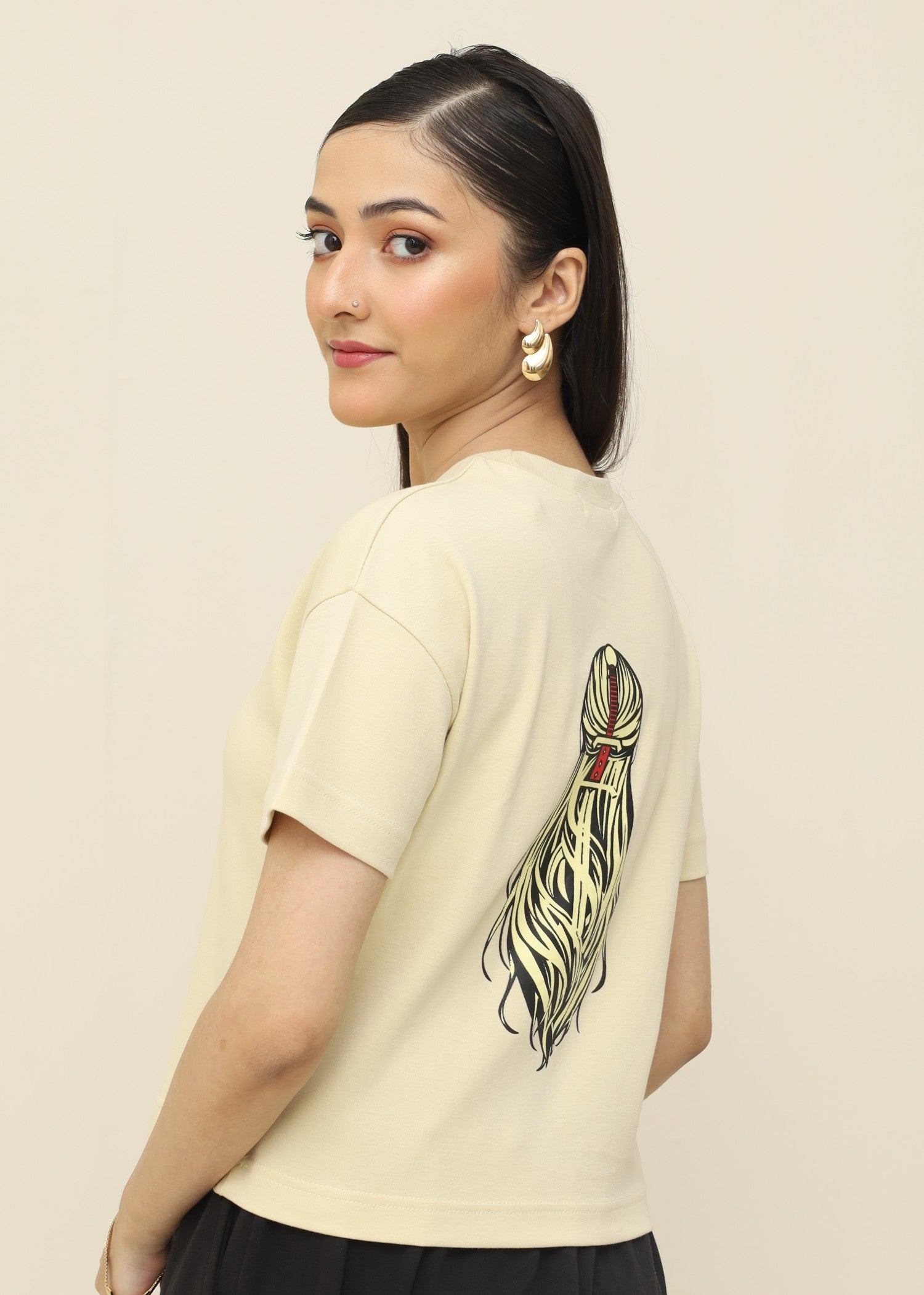 interlock knit T Shirt in Beige