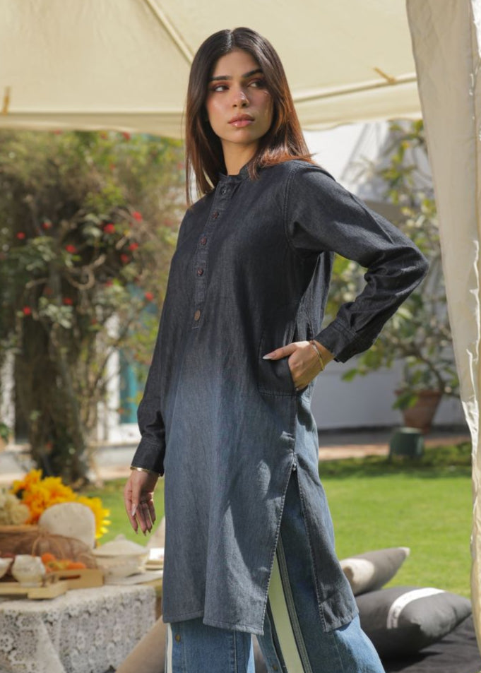 denim Kurti in Charcoal